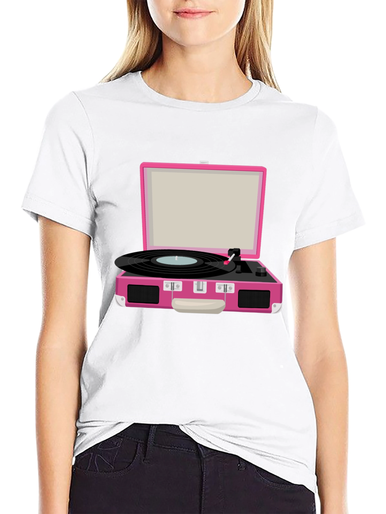 Retro Pink Record Player Graphic Tee - Music Lover T-Shirt - 9