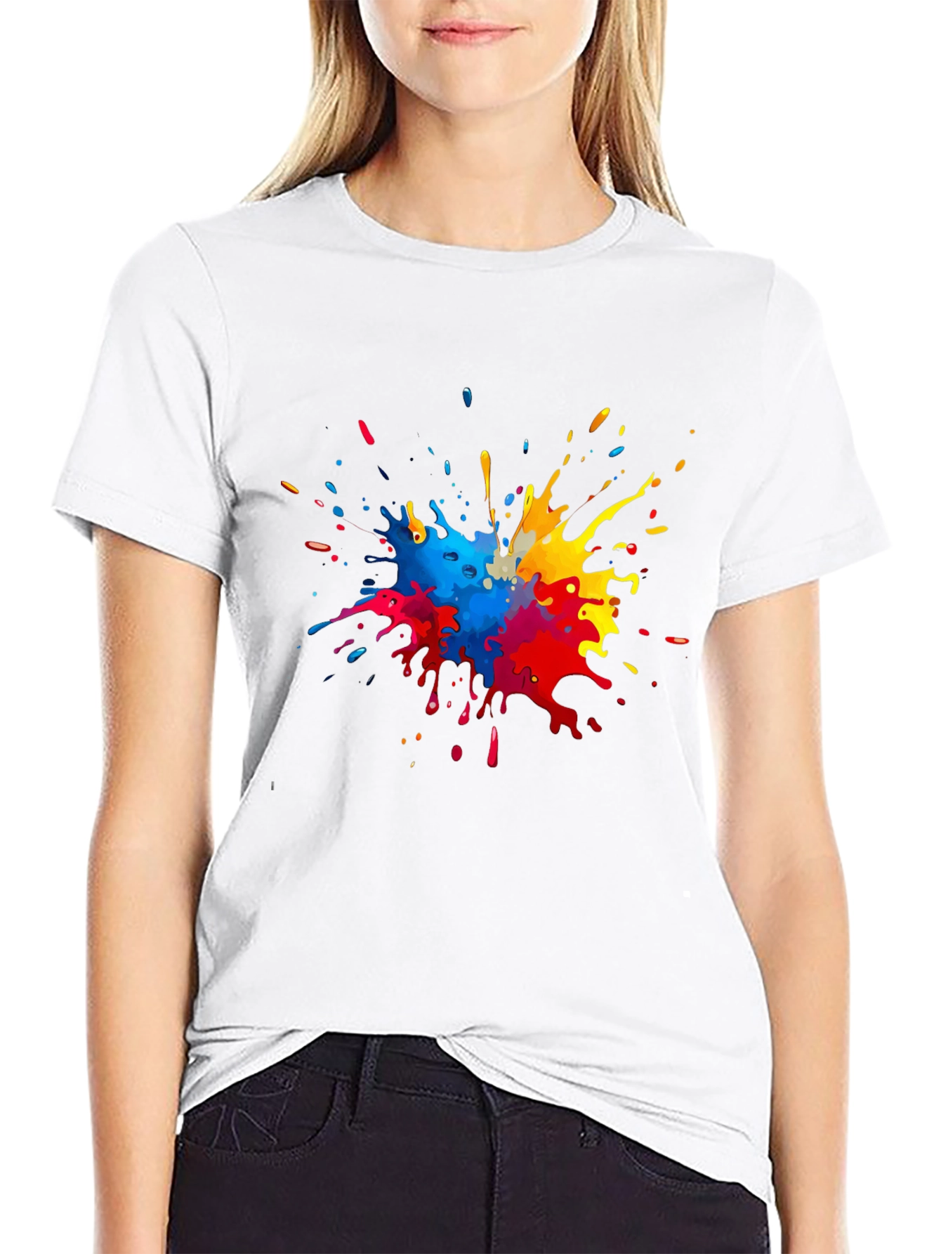 Black Colorful Paint Splatter Graphic T-Shirt view 9