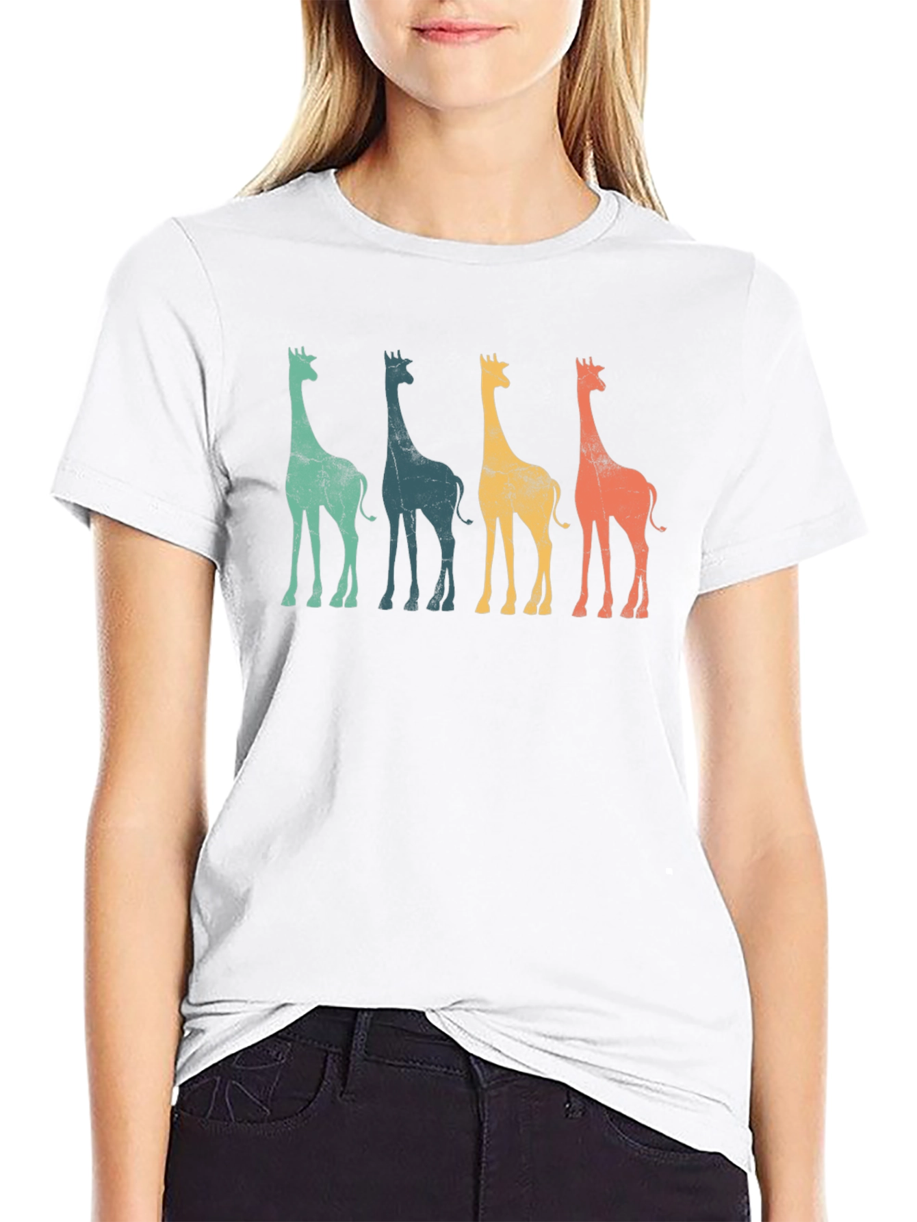 Black Retro Giraffe Graphic Tee - Cool Animal T-Shirt view 9