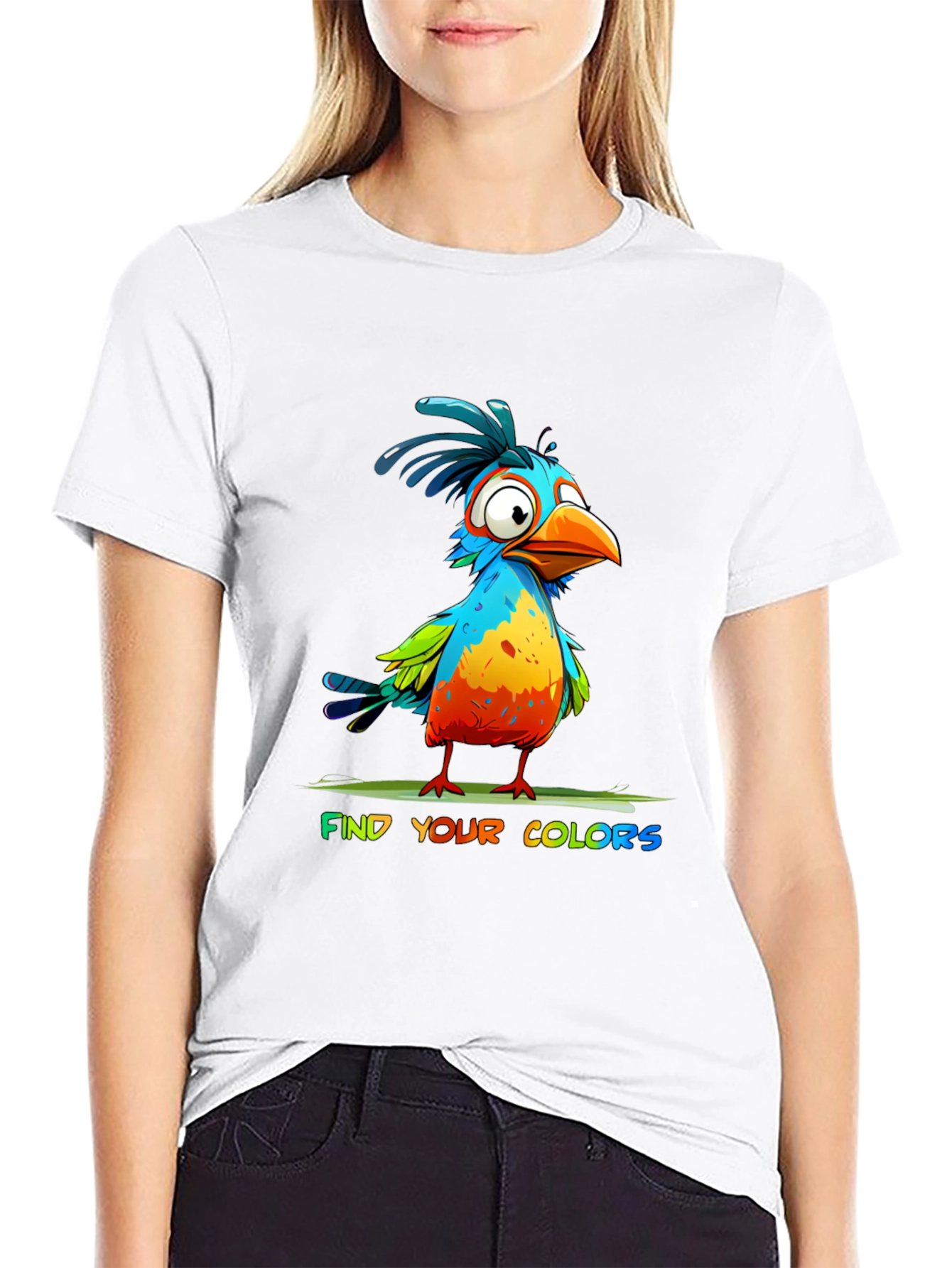Black Colorful Cartoon Bird T-Shirt - Find Your Colors view 9