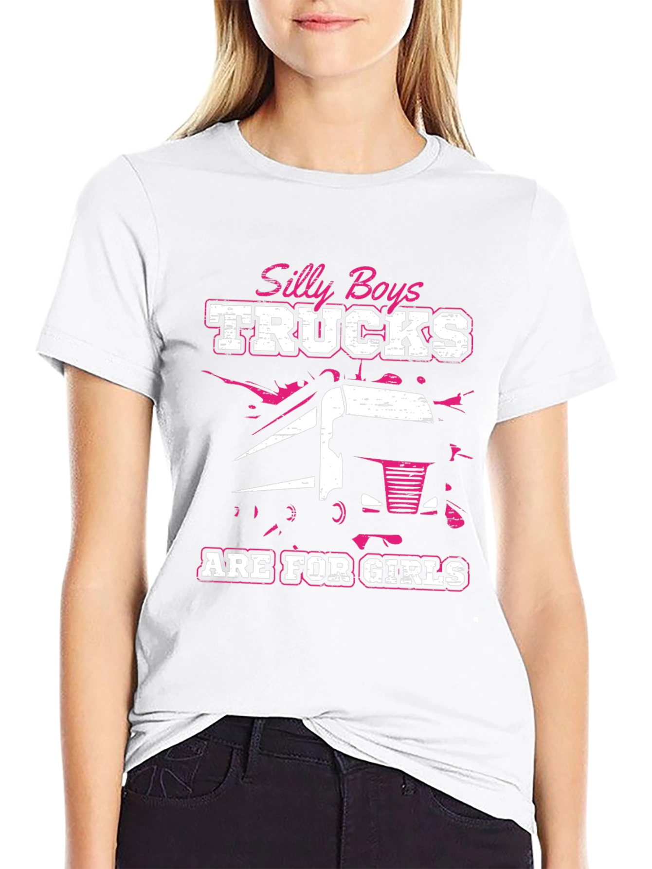 Black Silly Boys Trucks Are For Girls Black T-Shirt view 9