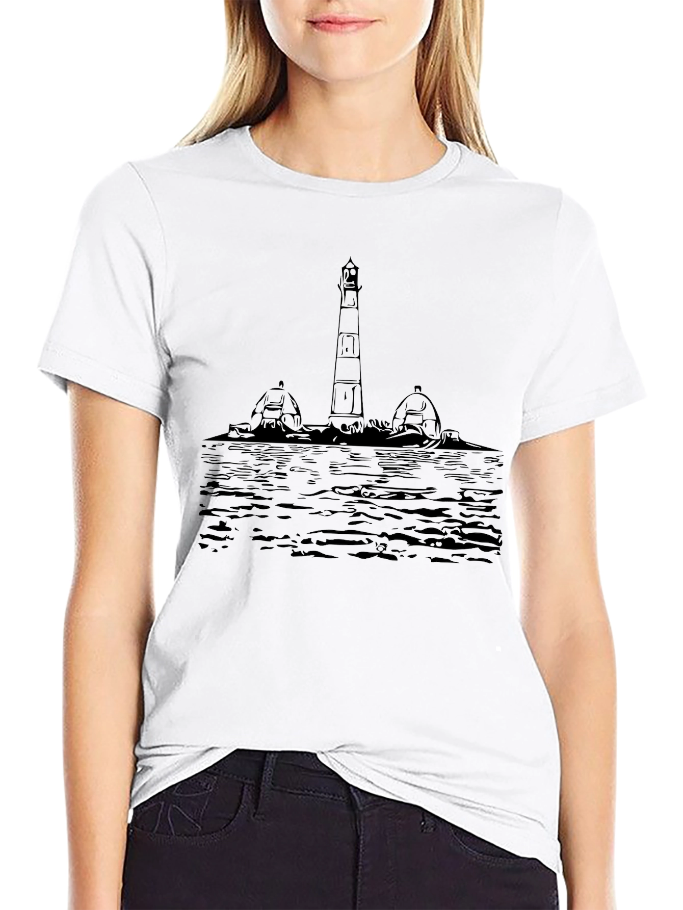 Black Lighthouse Graphic Tee - Black Cotton Shirt view 9