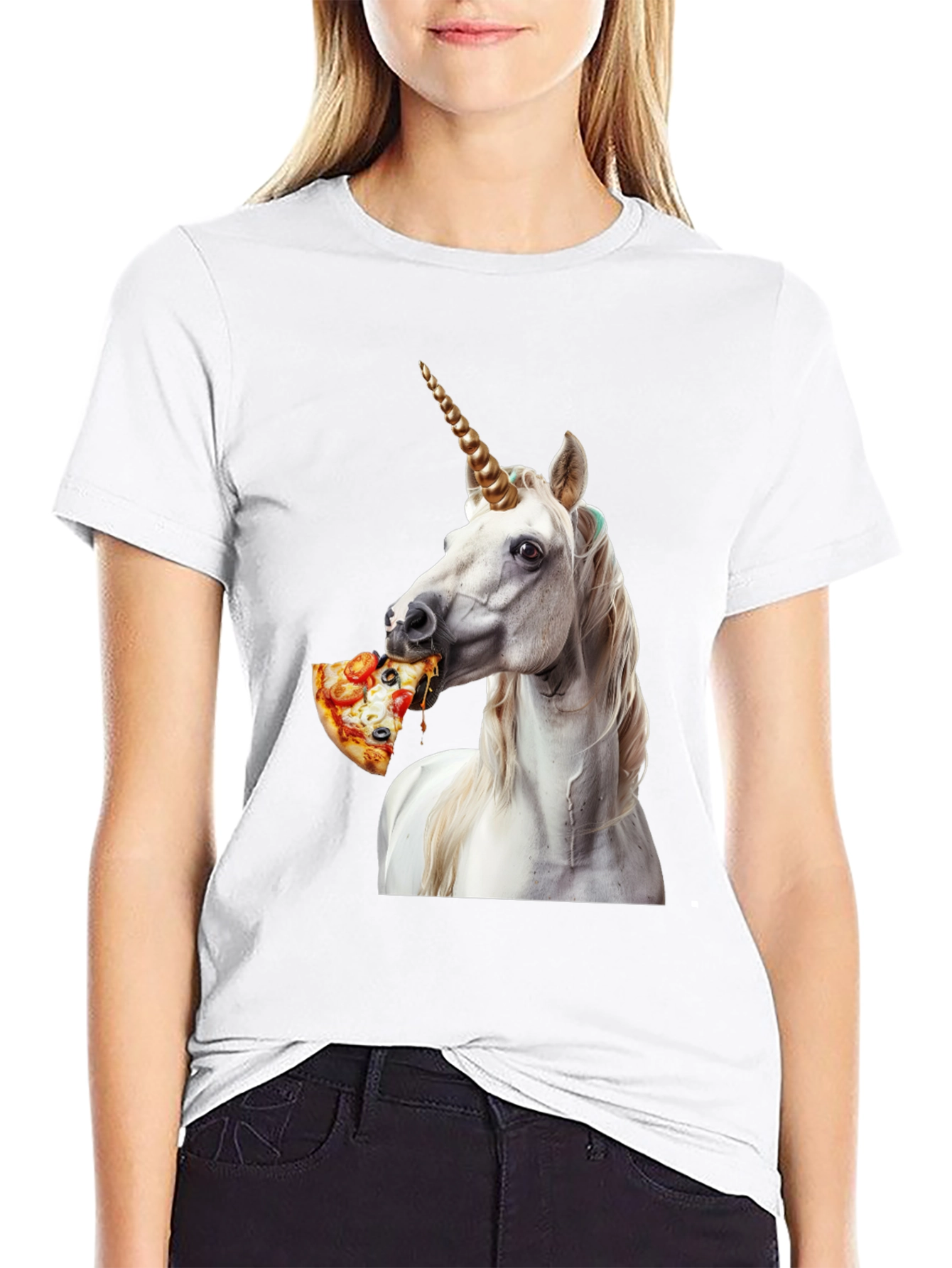 Black Unicorn Eating Pizza Graphic Tee view 9