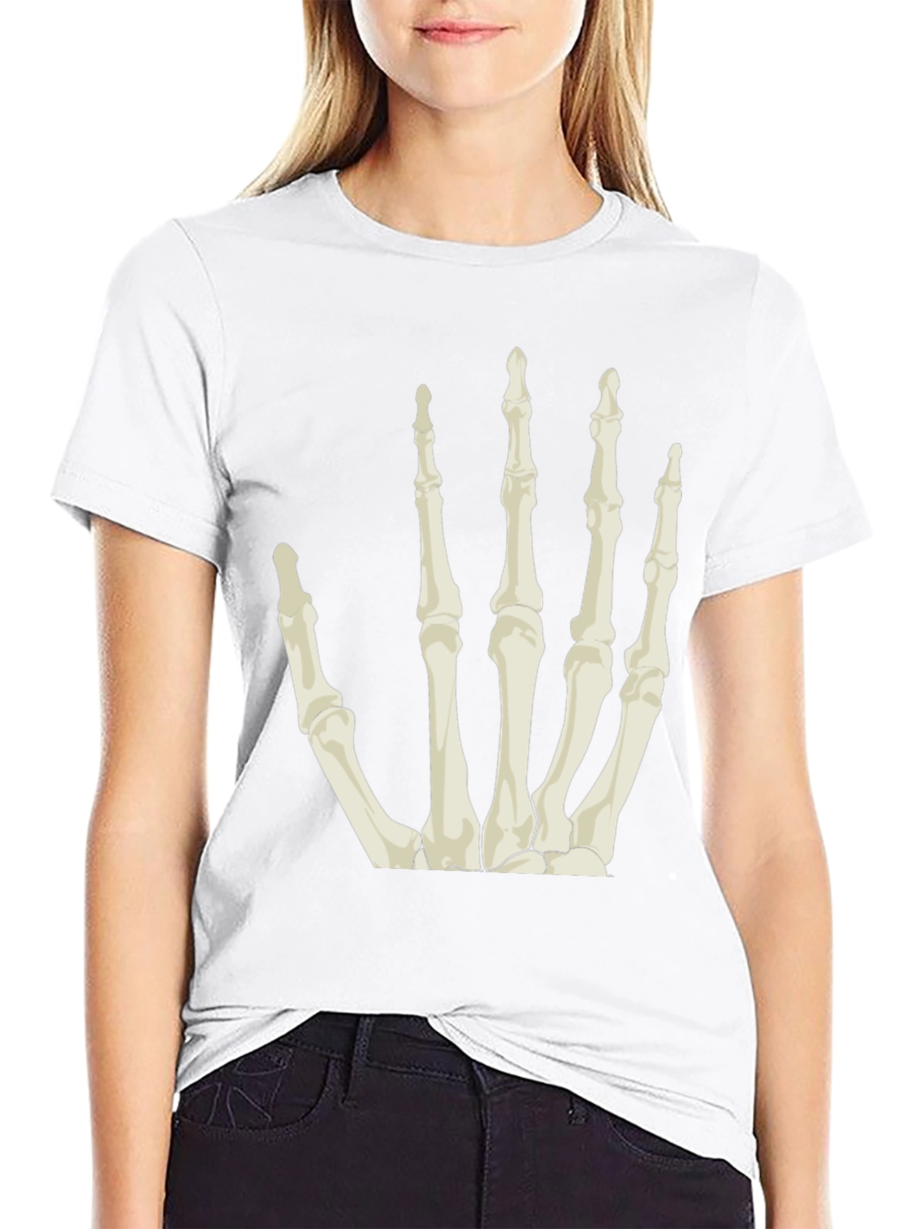 Black Skeleton Hand Graphic Tee - Black Cotton T-Shirt view 9
