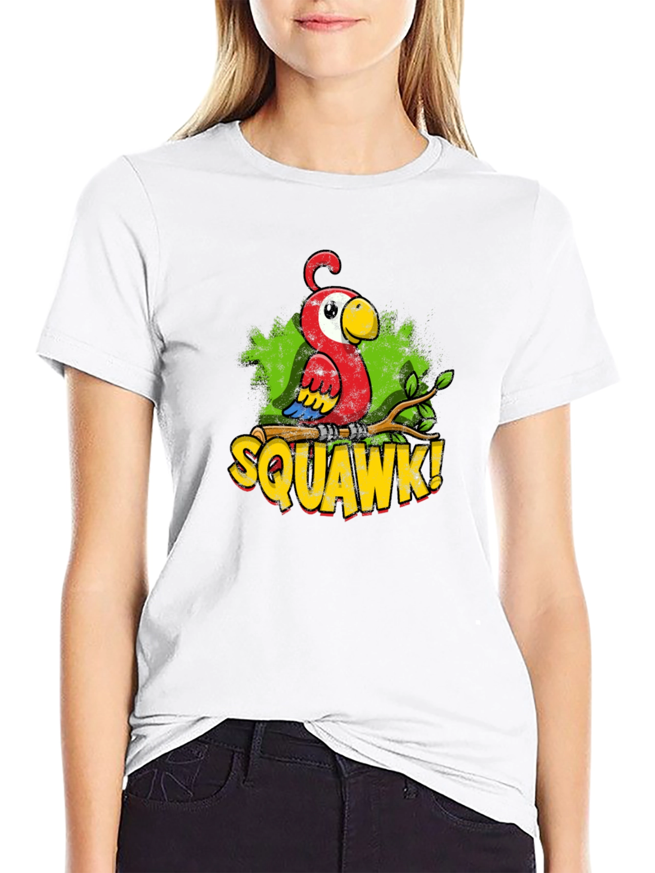 Black Funny Parrot Graphic T-Shirt - SQUAWK! Cartoon Bird Tee view 9