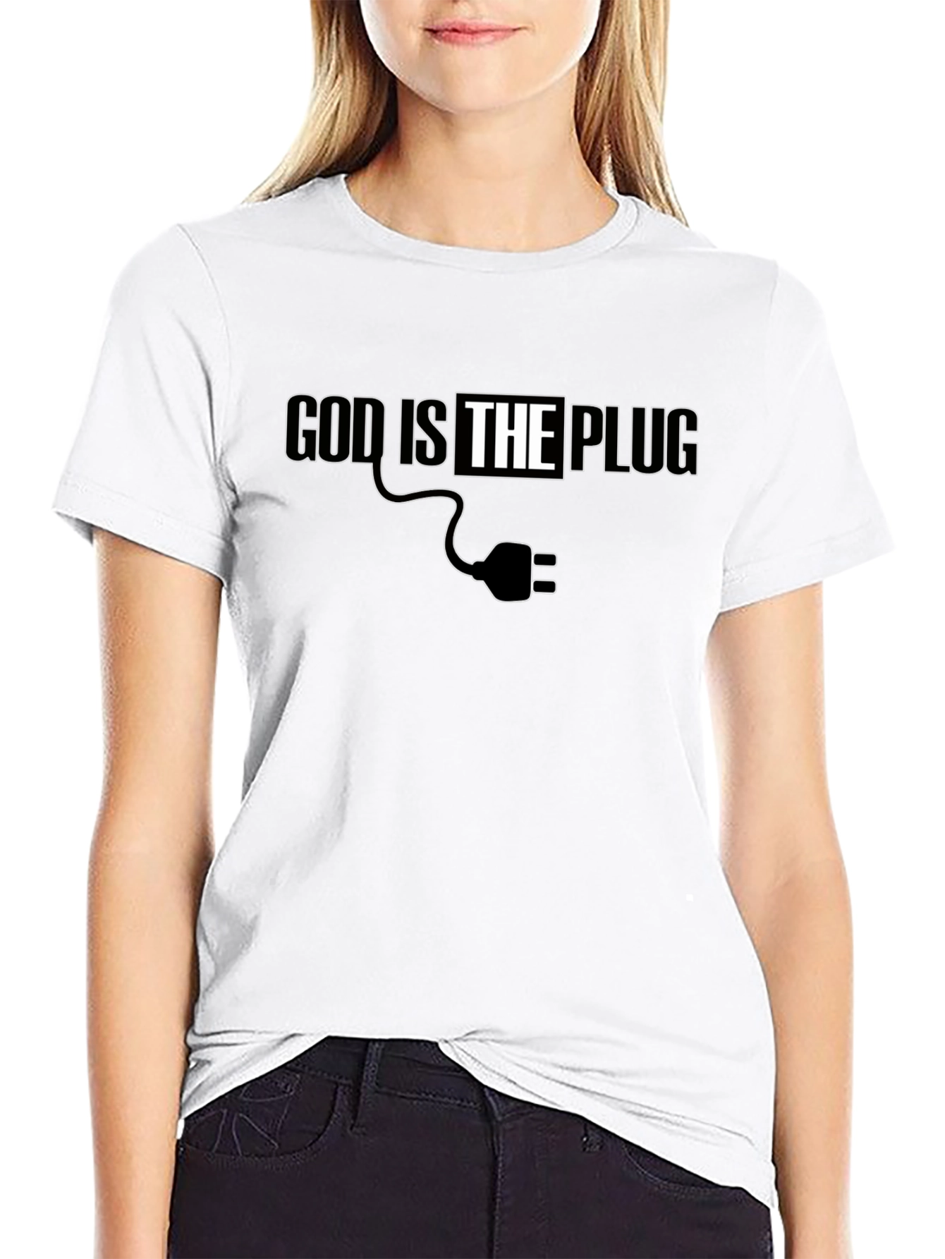 Black God is the Plug Graphic Tee - Black Crew Neck T-Shirt view 9
