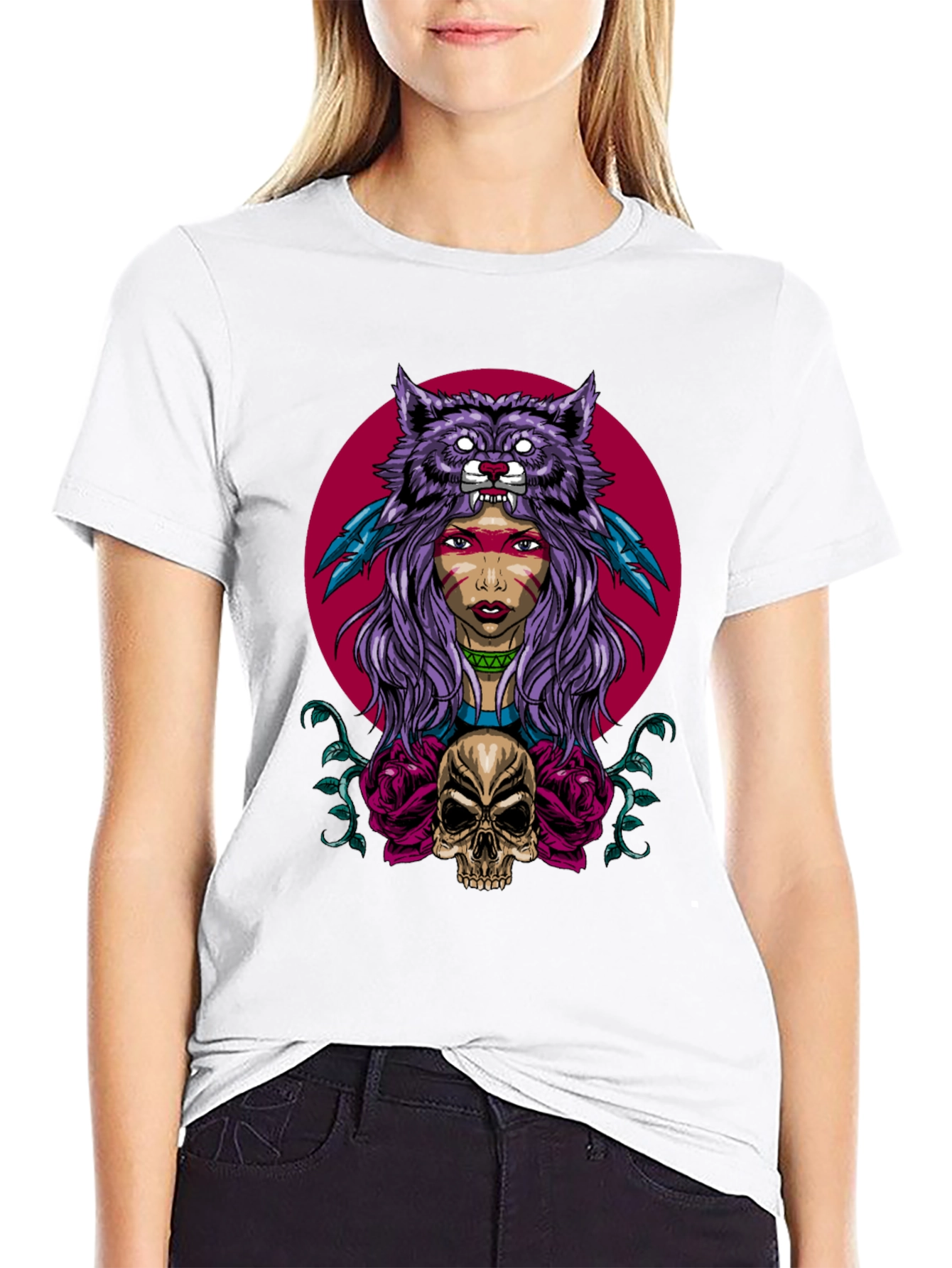 Black Wolf Headdress Skull Graphic Tee view 9