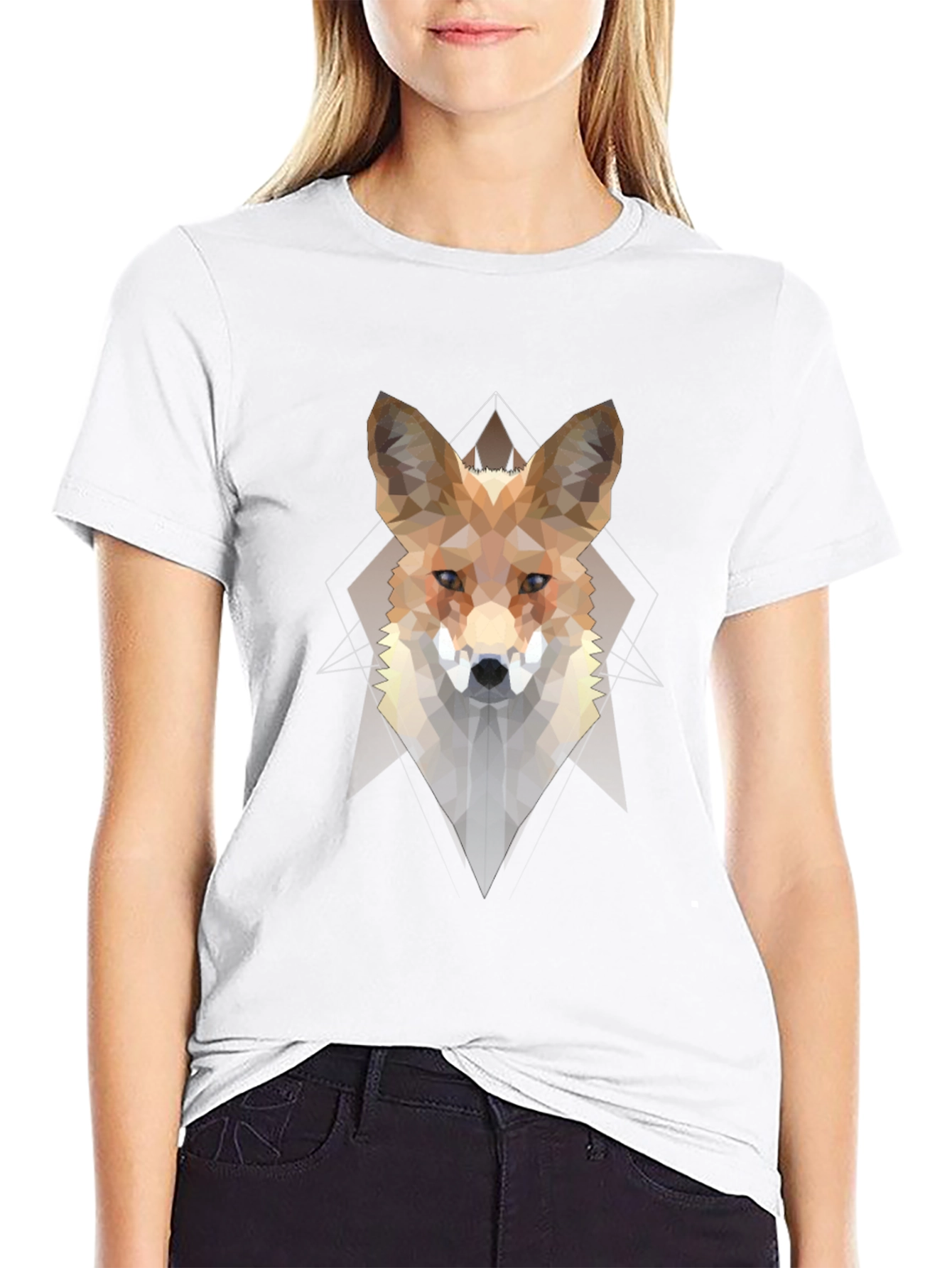 Black Geometric Fox Graphic Tee - Men's Black T-Shirt view 9