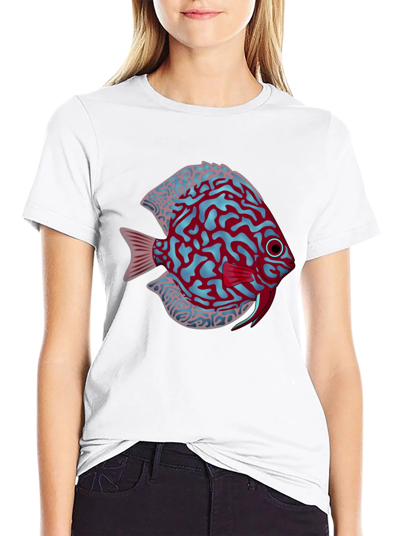 Cool Graphic Fish Print Black Tee - 9