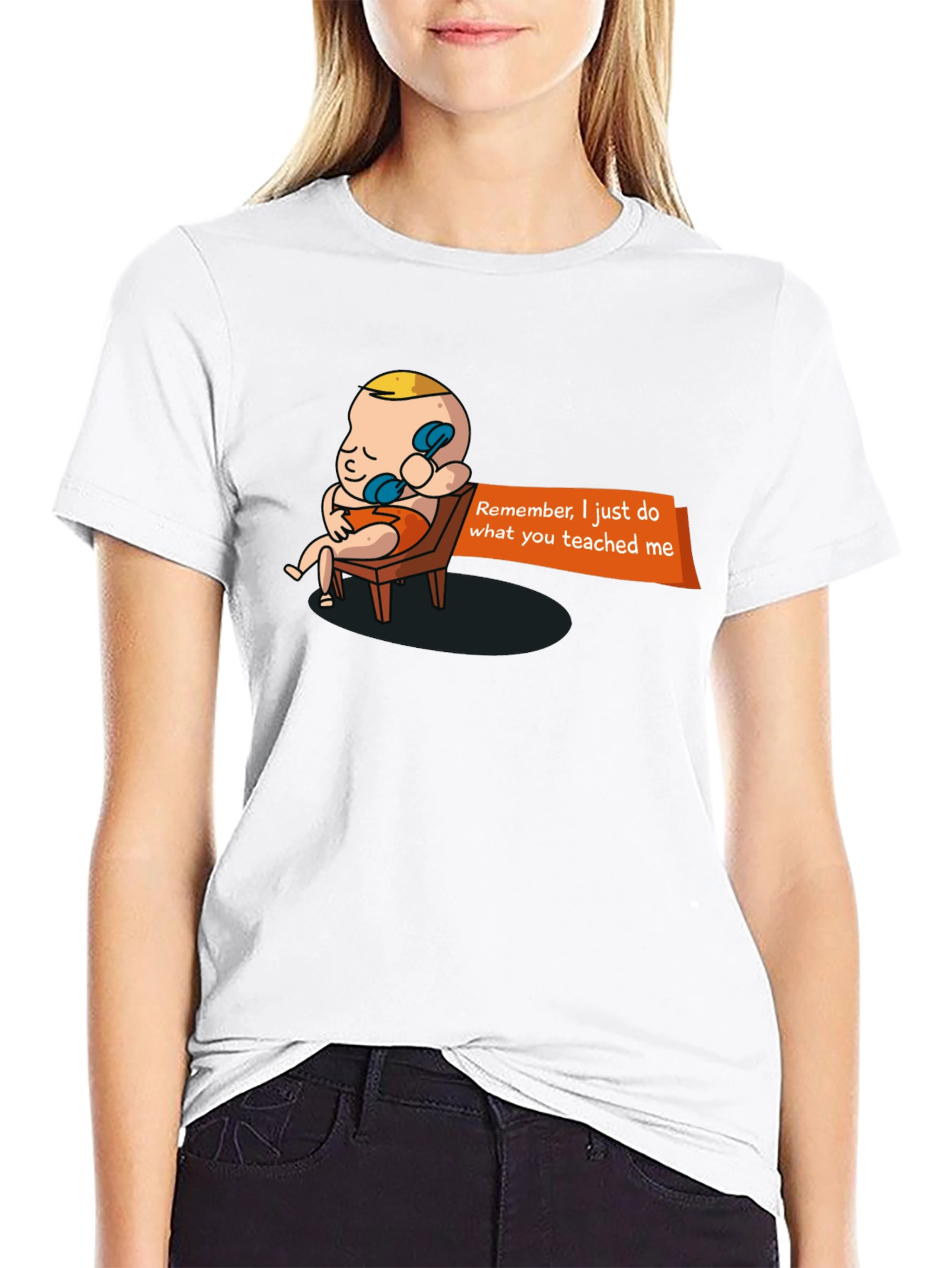 Black Funny Baby On Phone Graphic Tee - Remember What You Taught Me! view 9