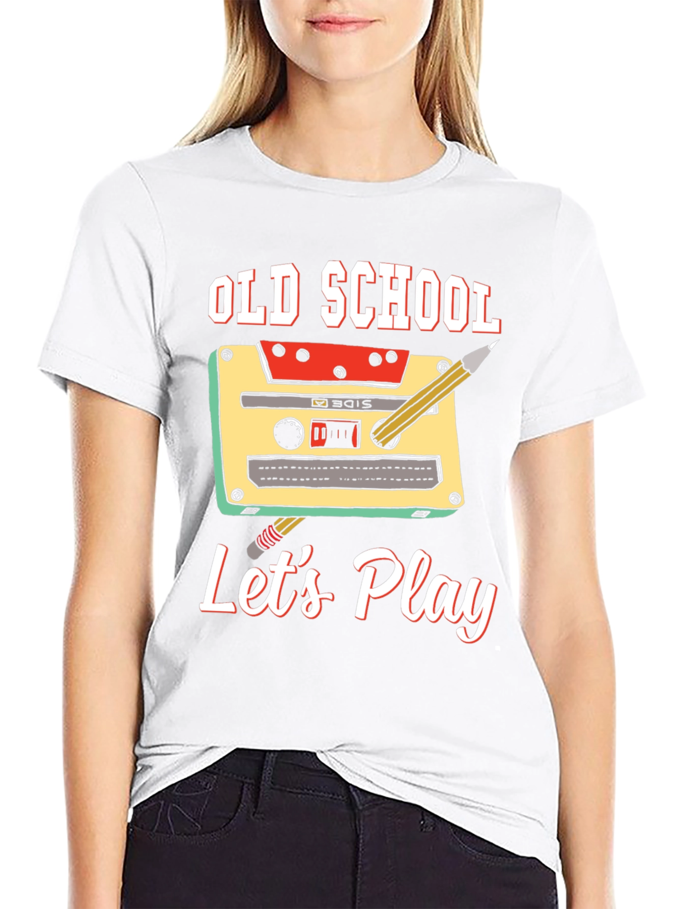 Black Old School Let's Play Graphic Tee view 9