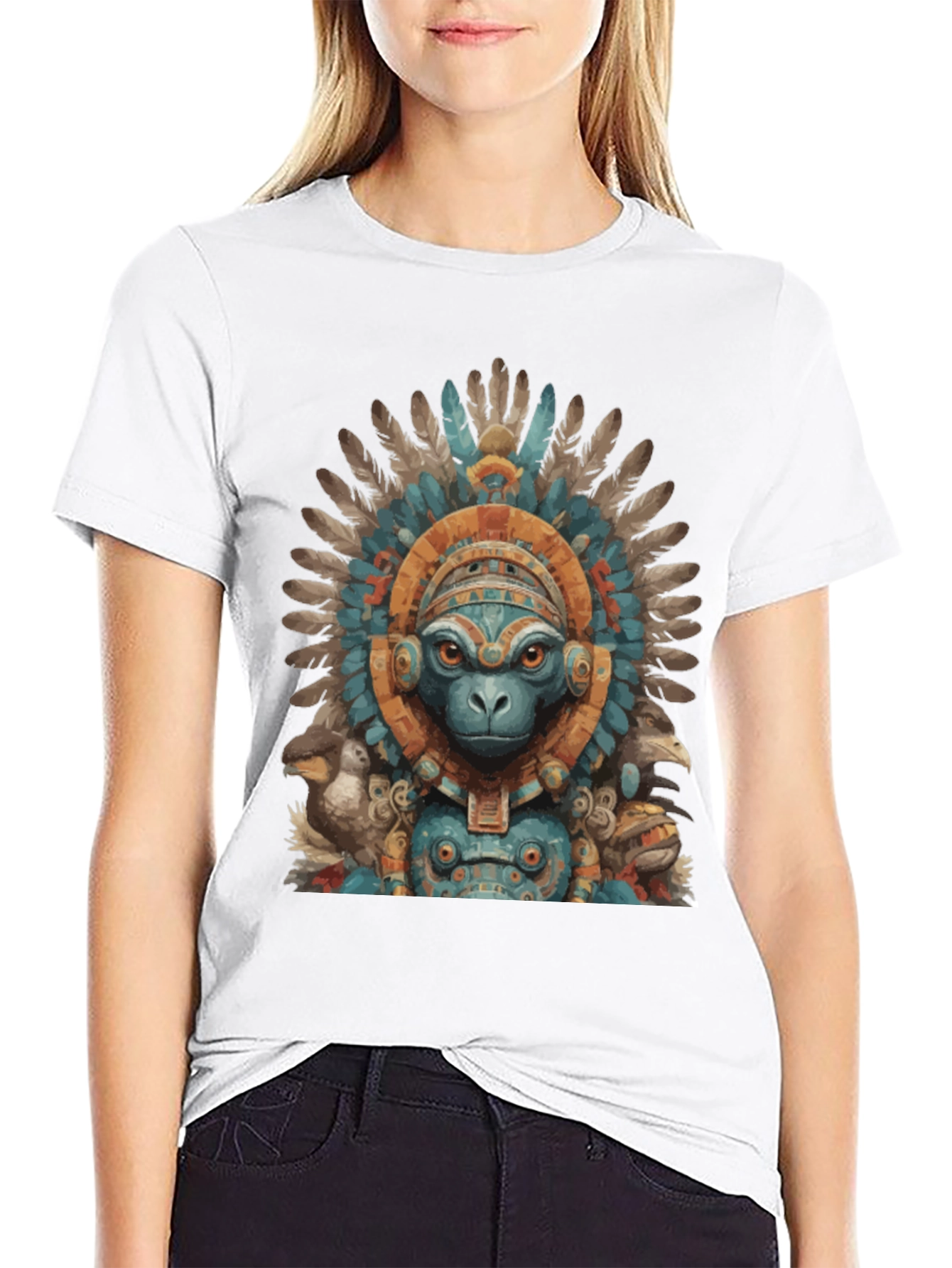 Black Monkey Aztec Headdress Graphic Tee view 9