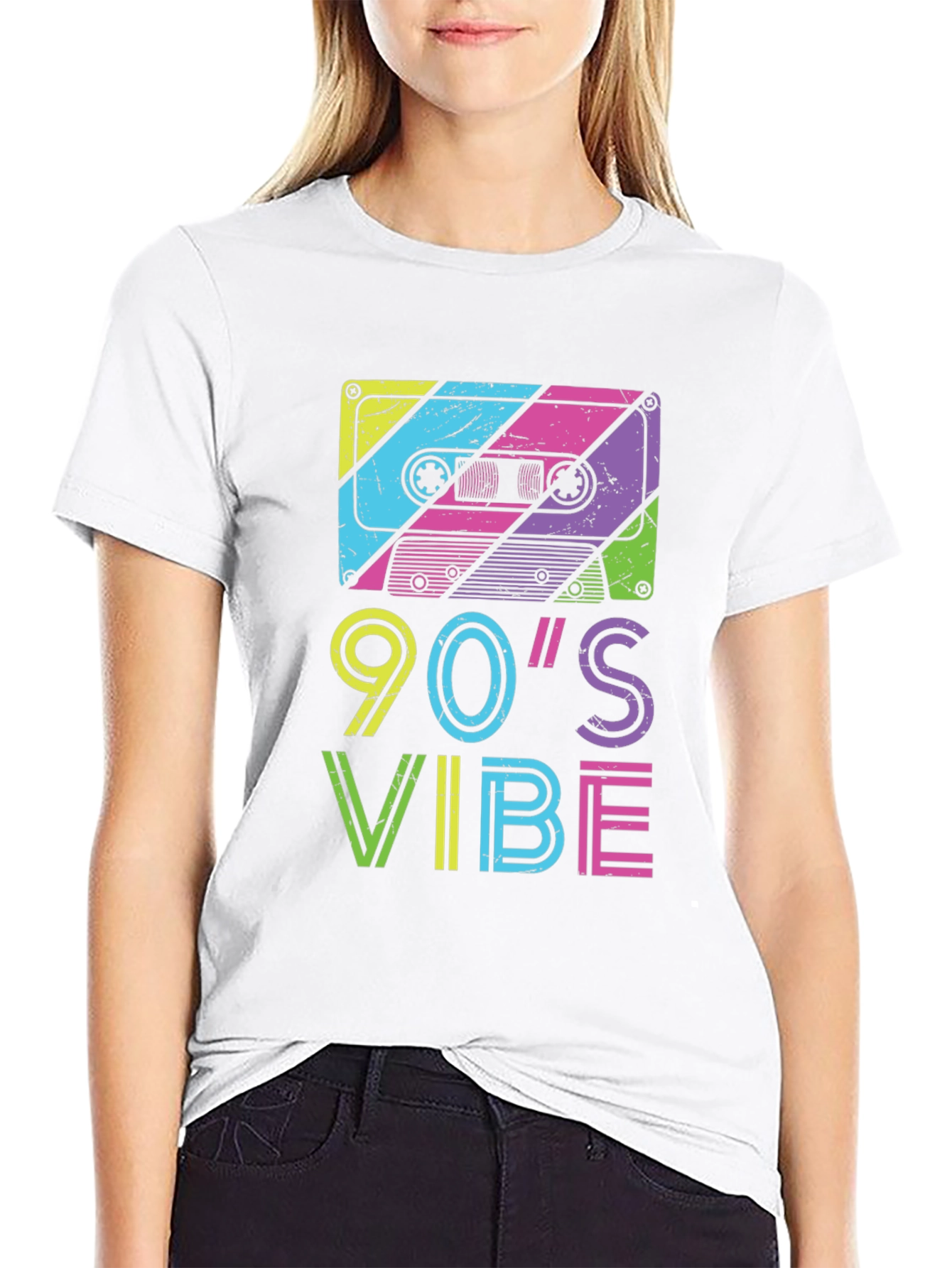 Black 90's Vibe Cassette Tape Graphic T-Shirt view 9