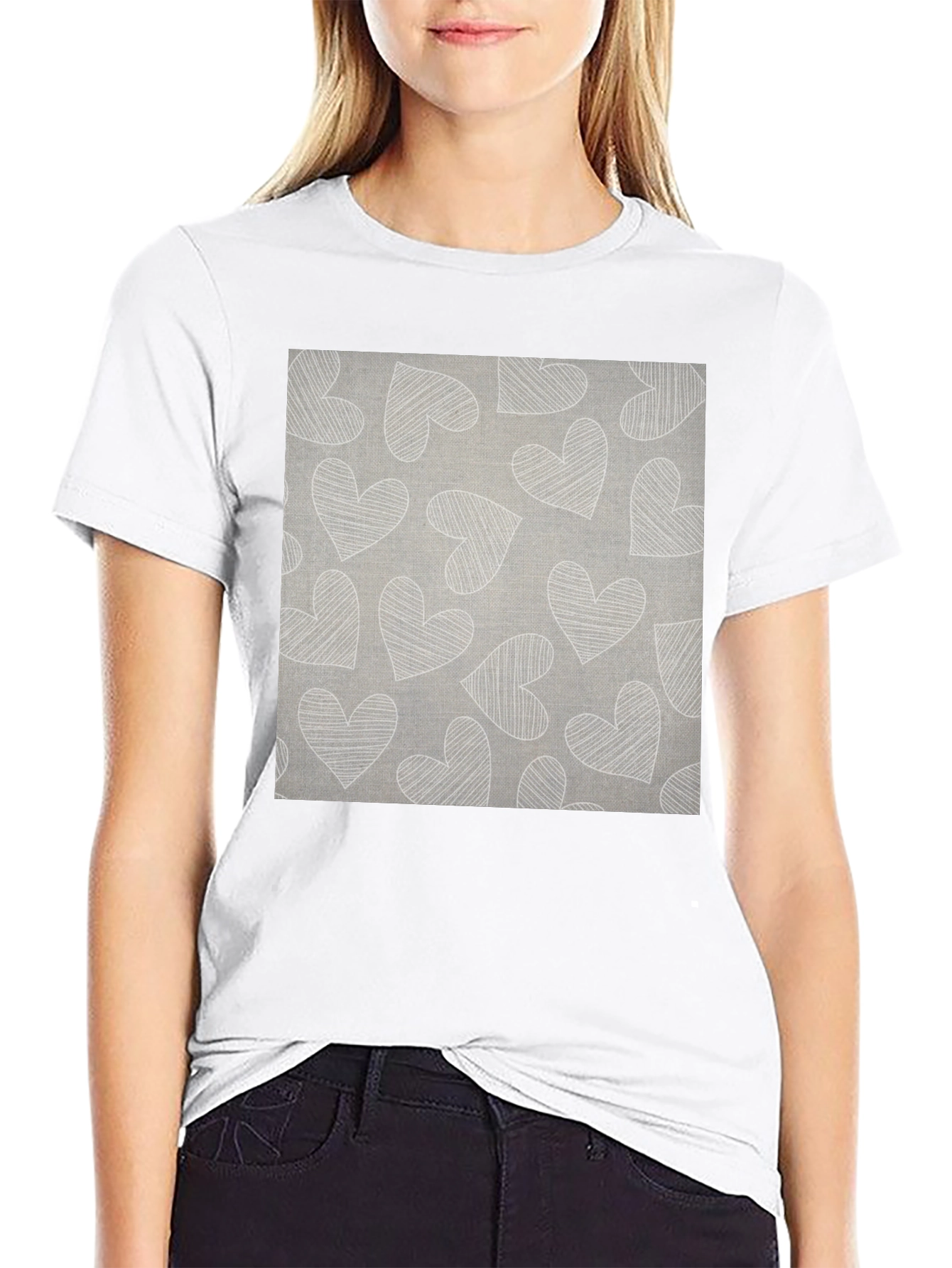 Black Heart Pattern Graphic Tee view 9