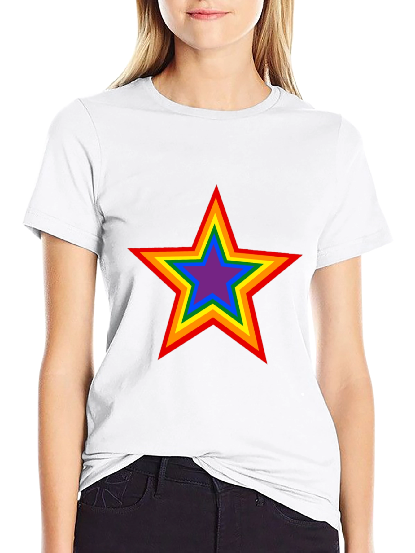 Black Rainbow Star Graphic Black T-Shirt view 9