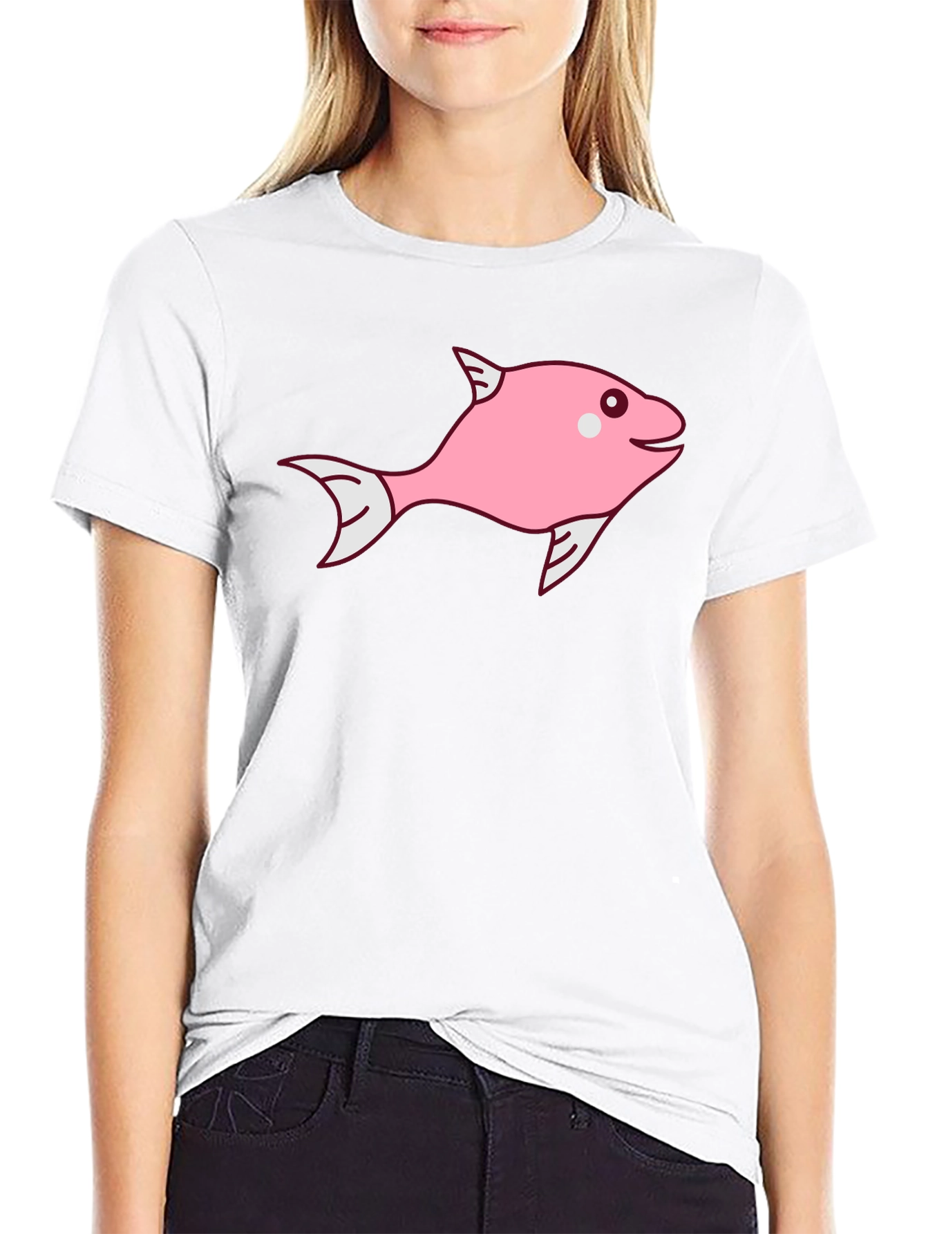 Black Pink Fish Graphic Tee - Black Cotton Blend view 9