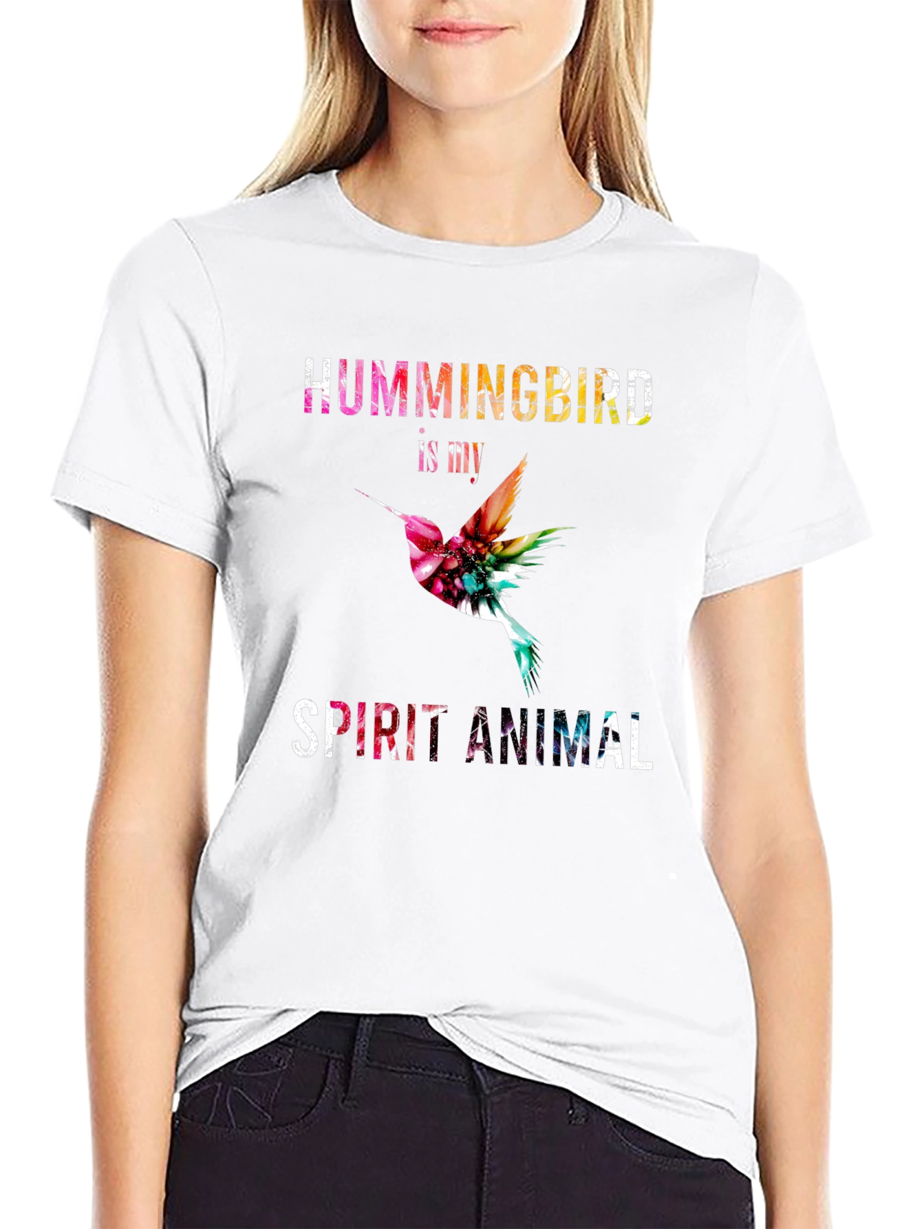 Black Hummingbird Spirit Animal Graphic Tee view 9