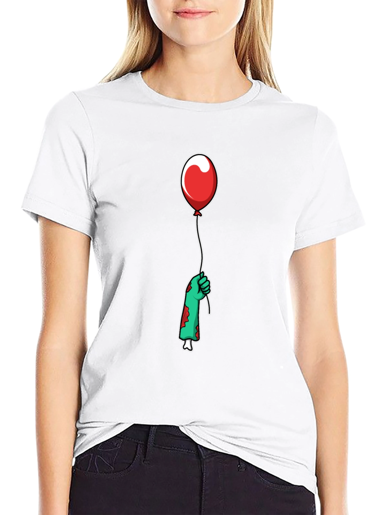 Black Zombie Hand Red Balloon Graphic T-Shirt view 9
