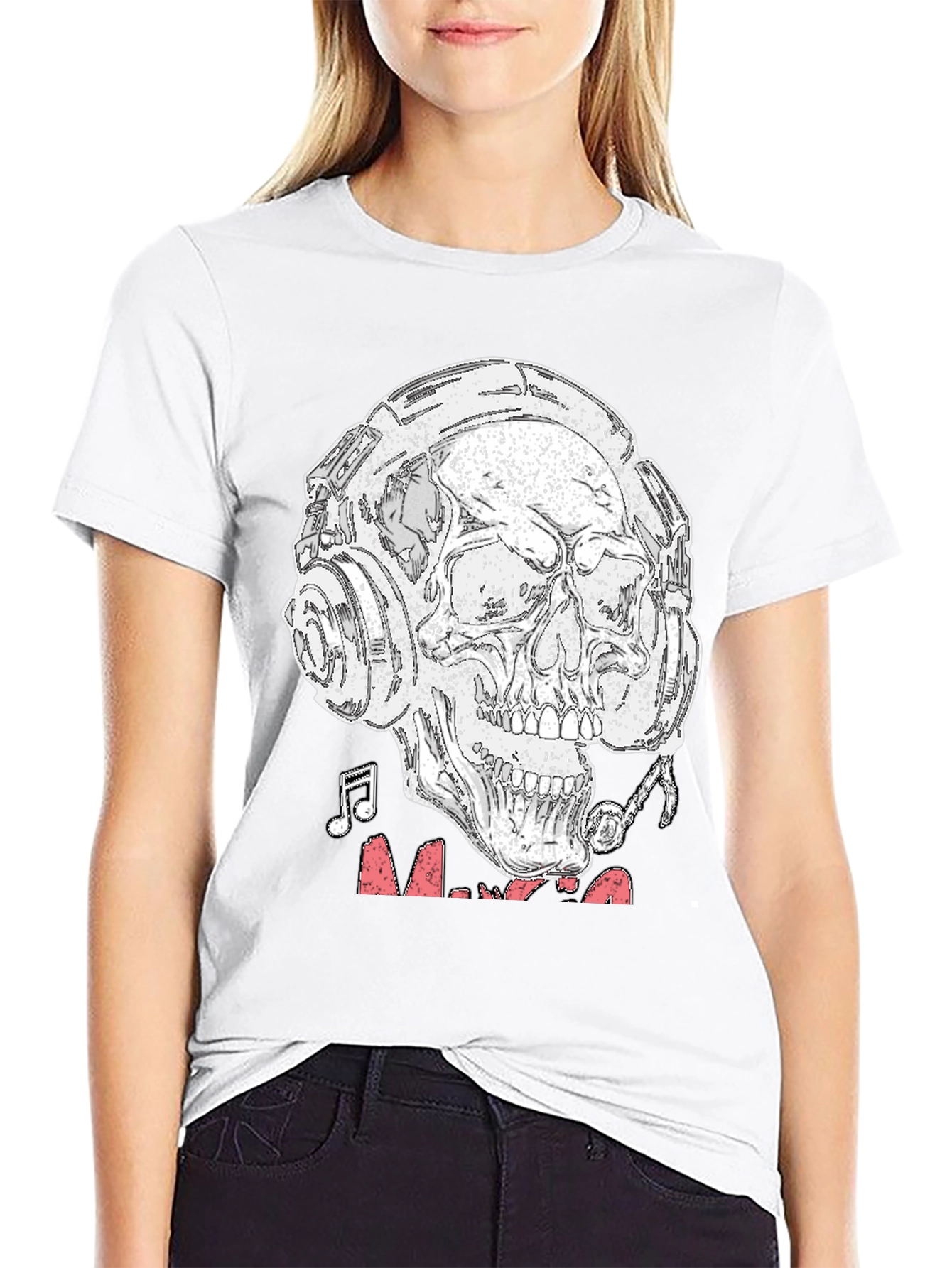 Black Skull Headphones Graphic T-Shirt - Rock & Roll Vibe view 9