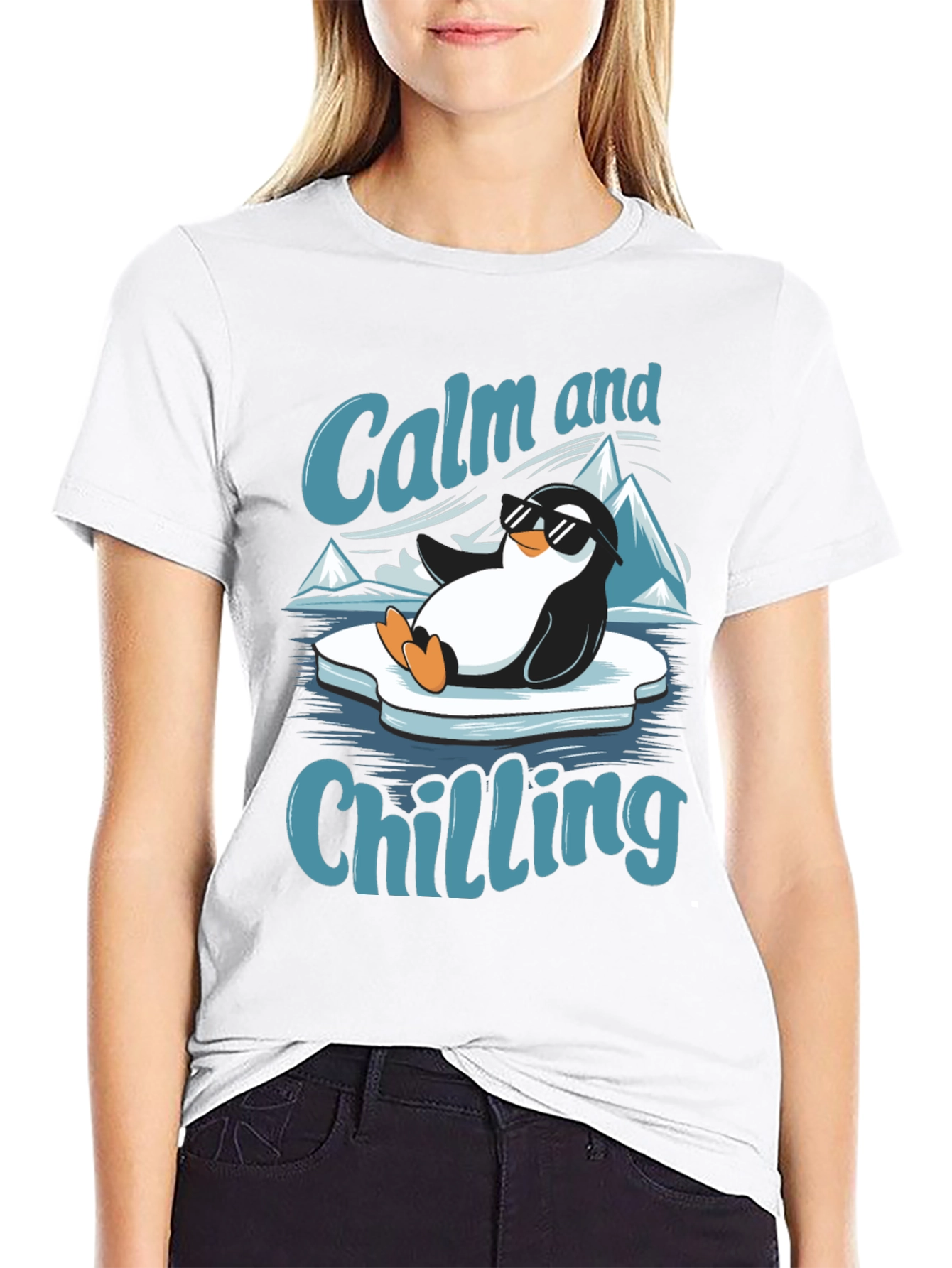 Black Calm and Chilling Penguin T-Shirt view 9