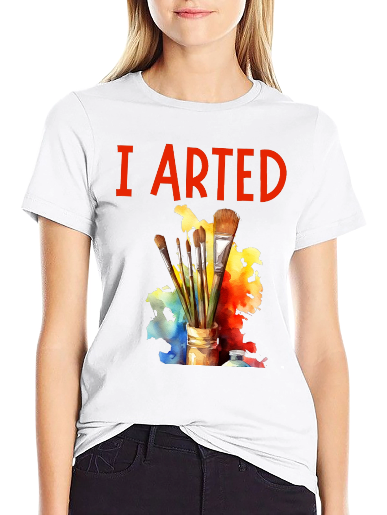 Black I Arted T-Shirt - Painter's Palette Brush Design view 9