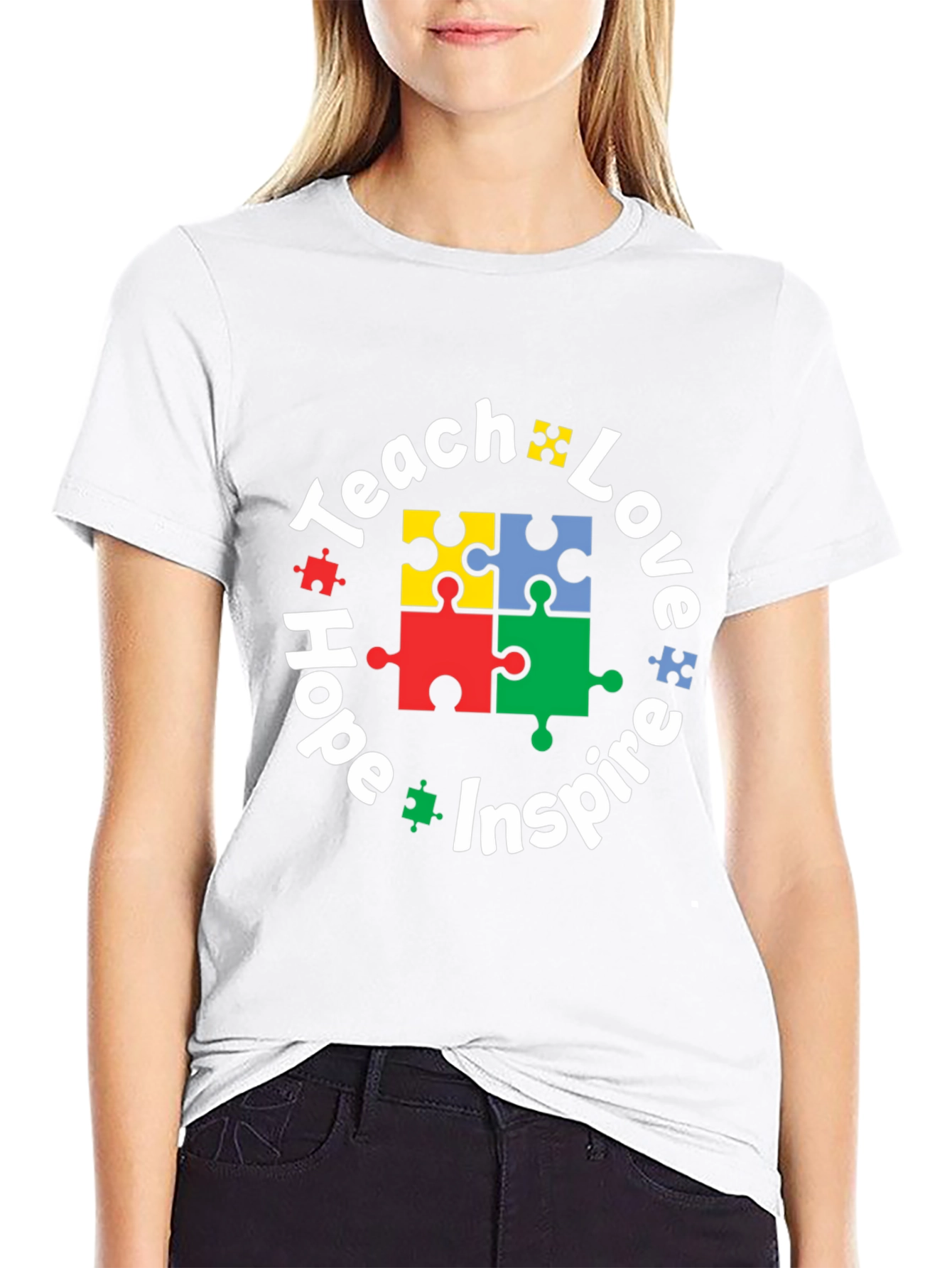 Black Teach Love Hope Inspire Puzzle Piece T-Shirt view 9