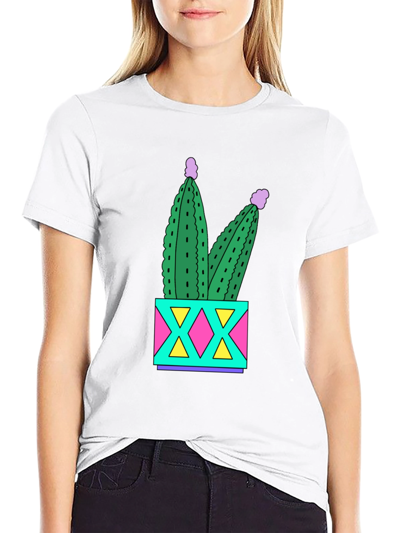 Black Fun Cactus T-Shirt - Black Cotton Graphic Tee view 9