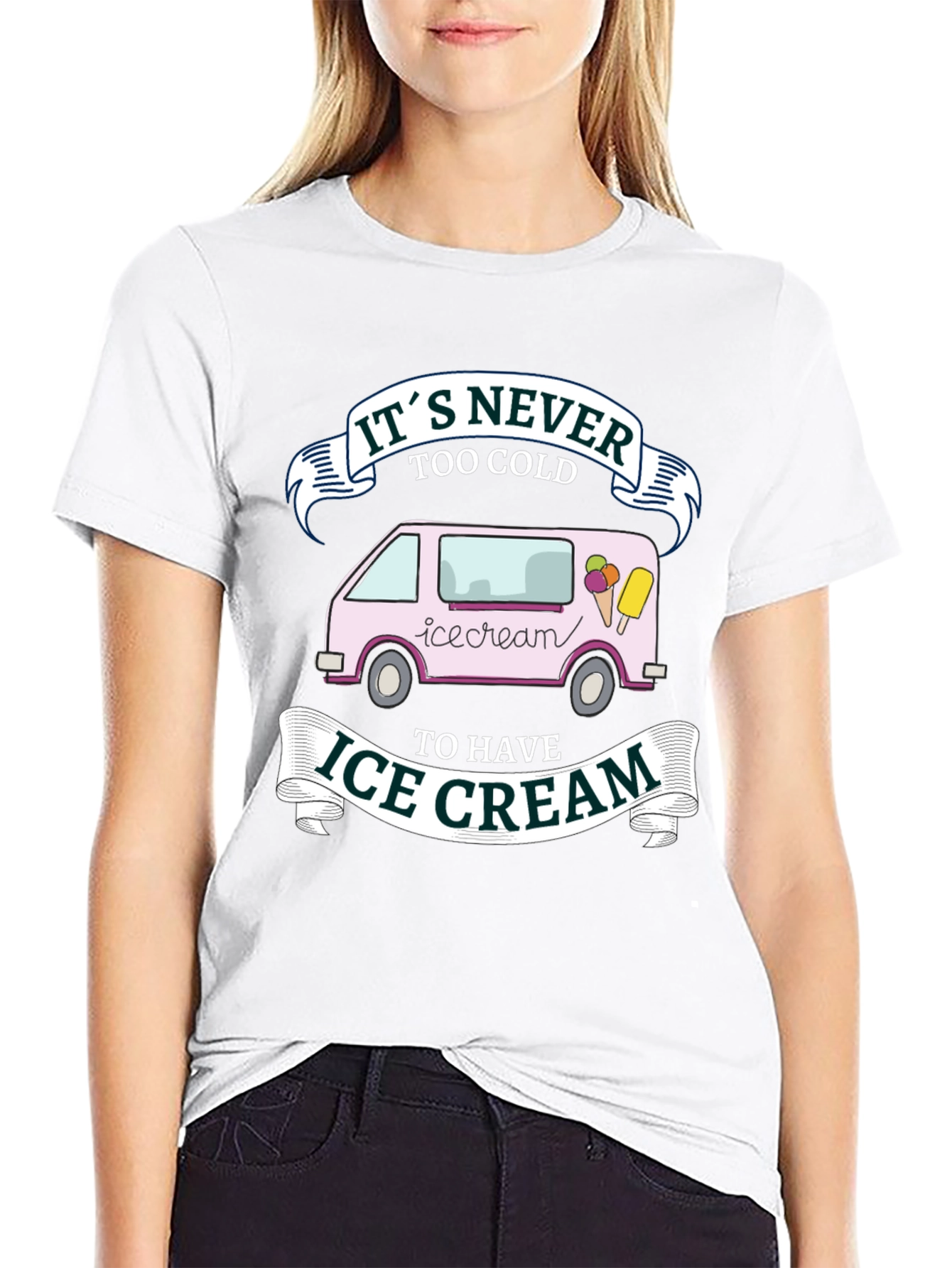 Black It's Never Too Cold Ice Cream Graphic T-Shirt view 9