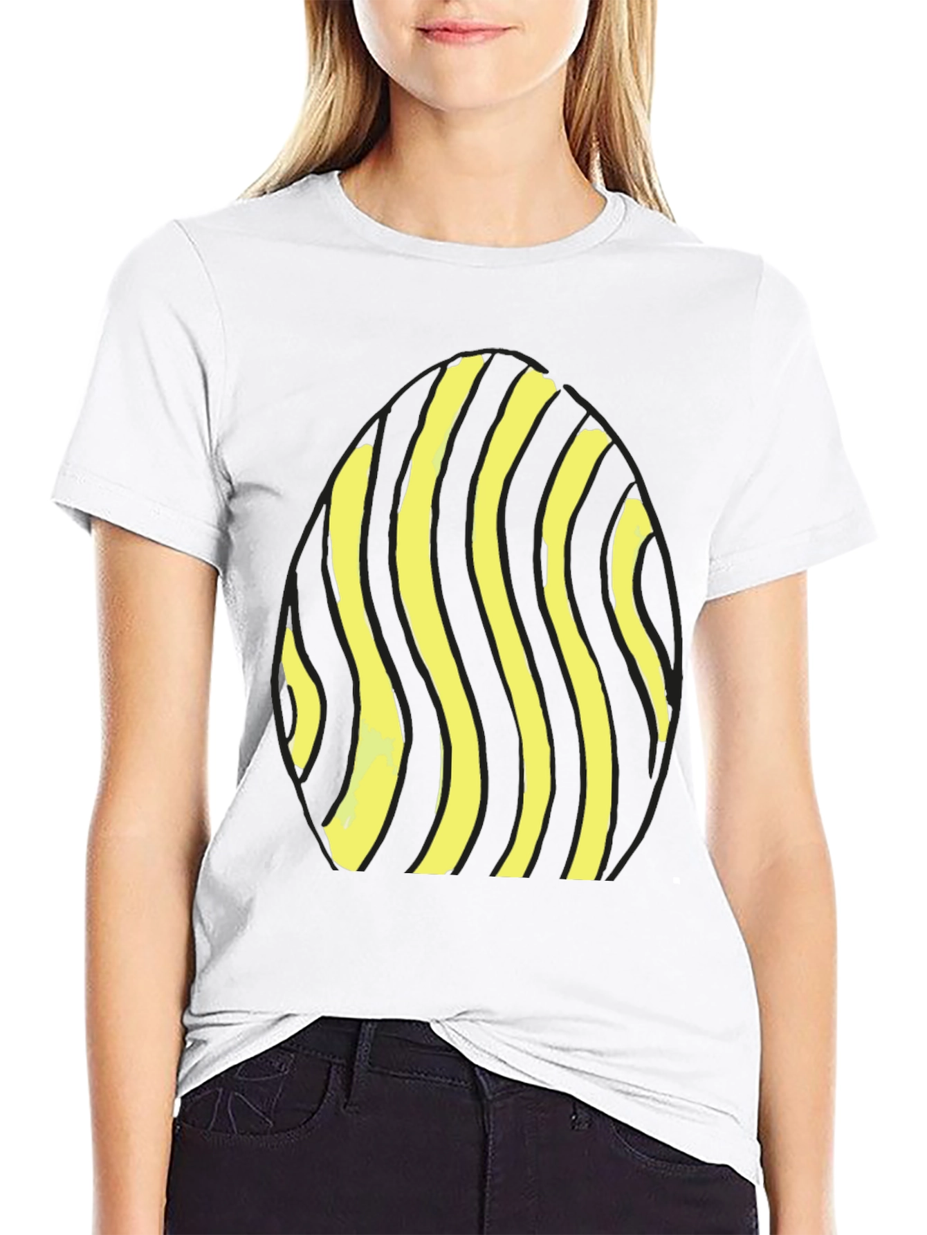 Black Striped Egg Graphic Tee - Casual Black T-Shirt view 9