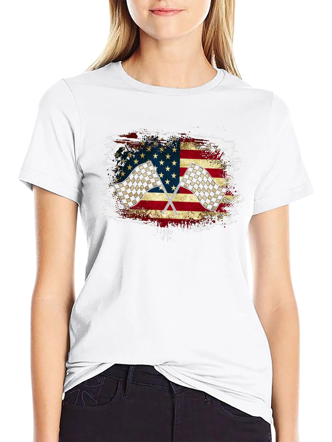 Black Racing Flag USA T-Shirt view 9