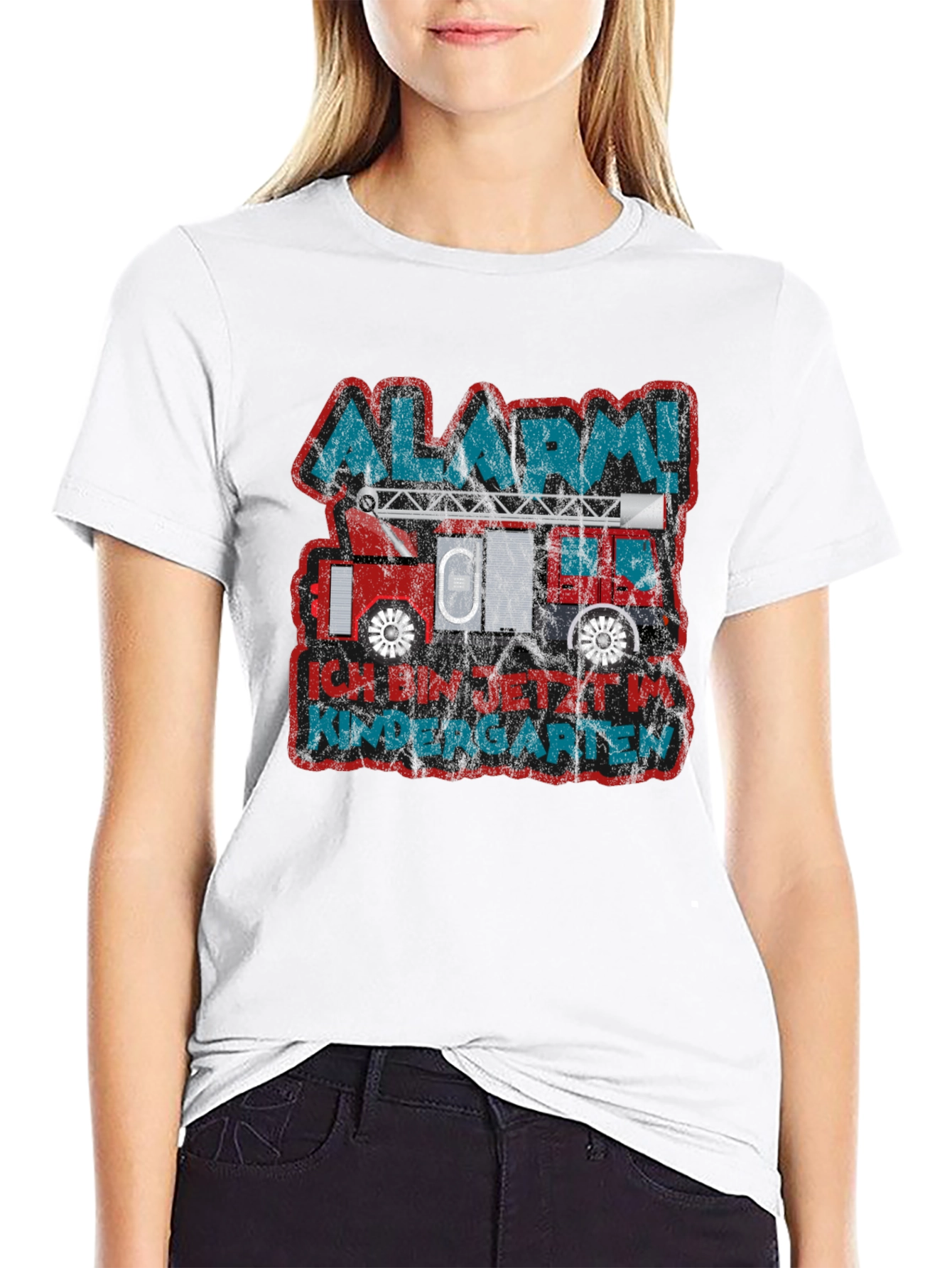 Black Alarm! Kindergarten Fire Truck T-Shirt view 9