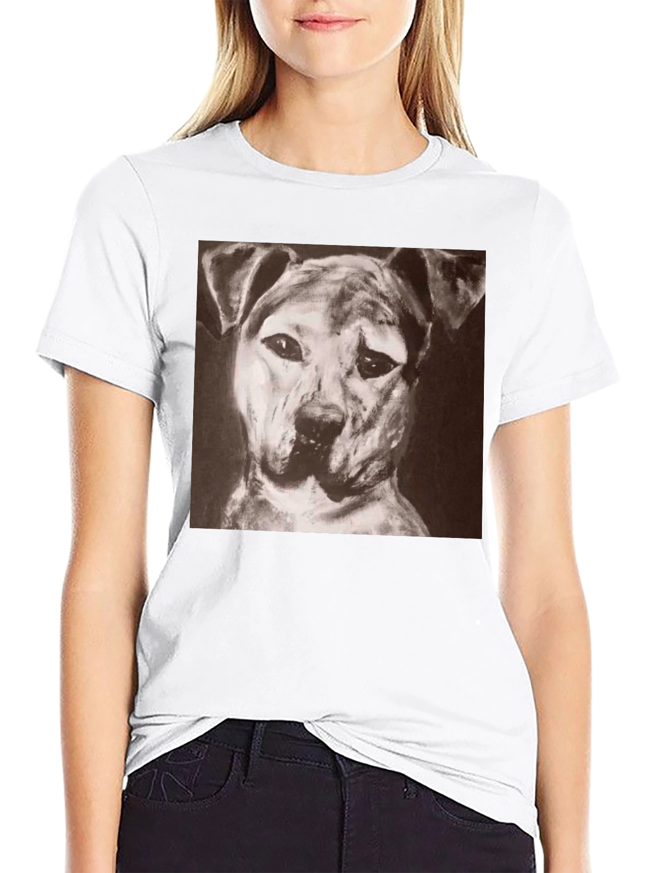 Black Dog Portrait Black T-Shirt - Artistic Graphic Tee view 9