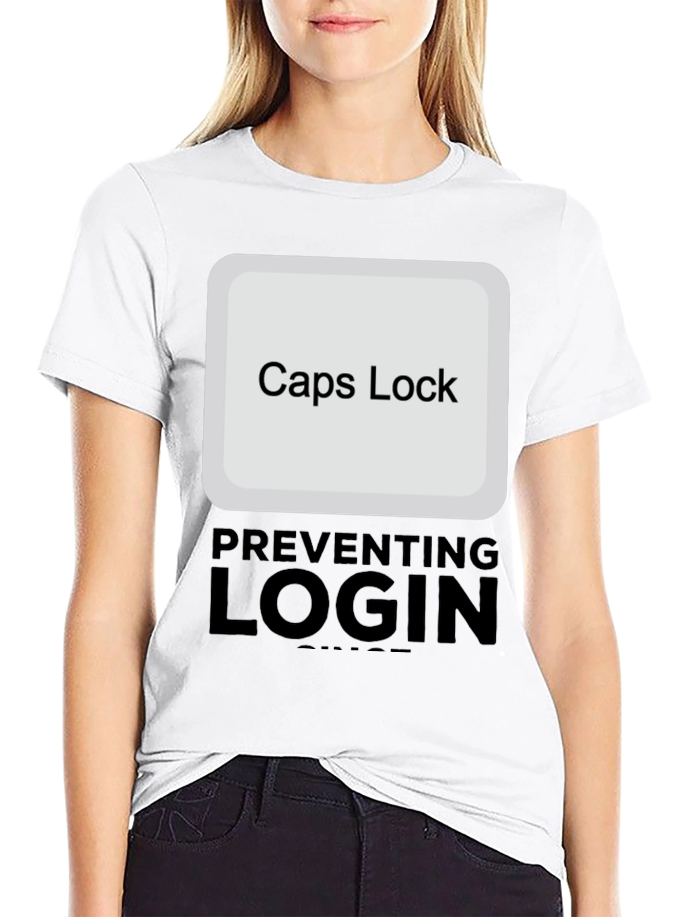 Black Caps Lock Preventing Login T-Shirt view 9