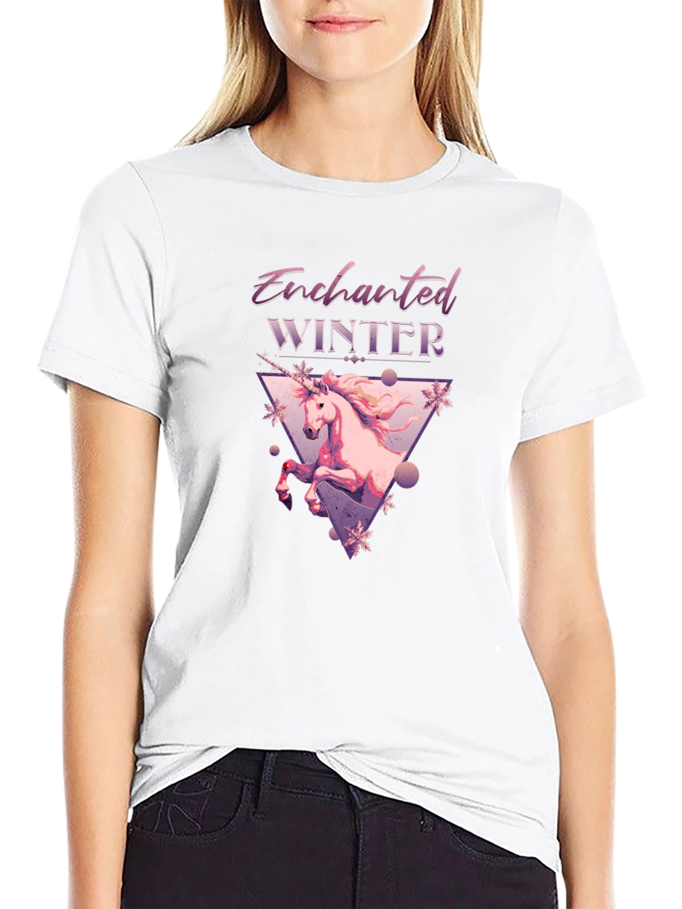 Black Enchanted Winter Unicorn Graphic Tee - Black view 9