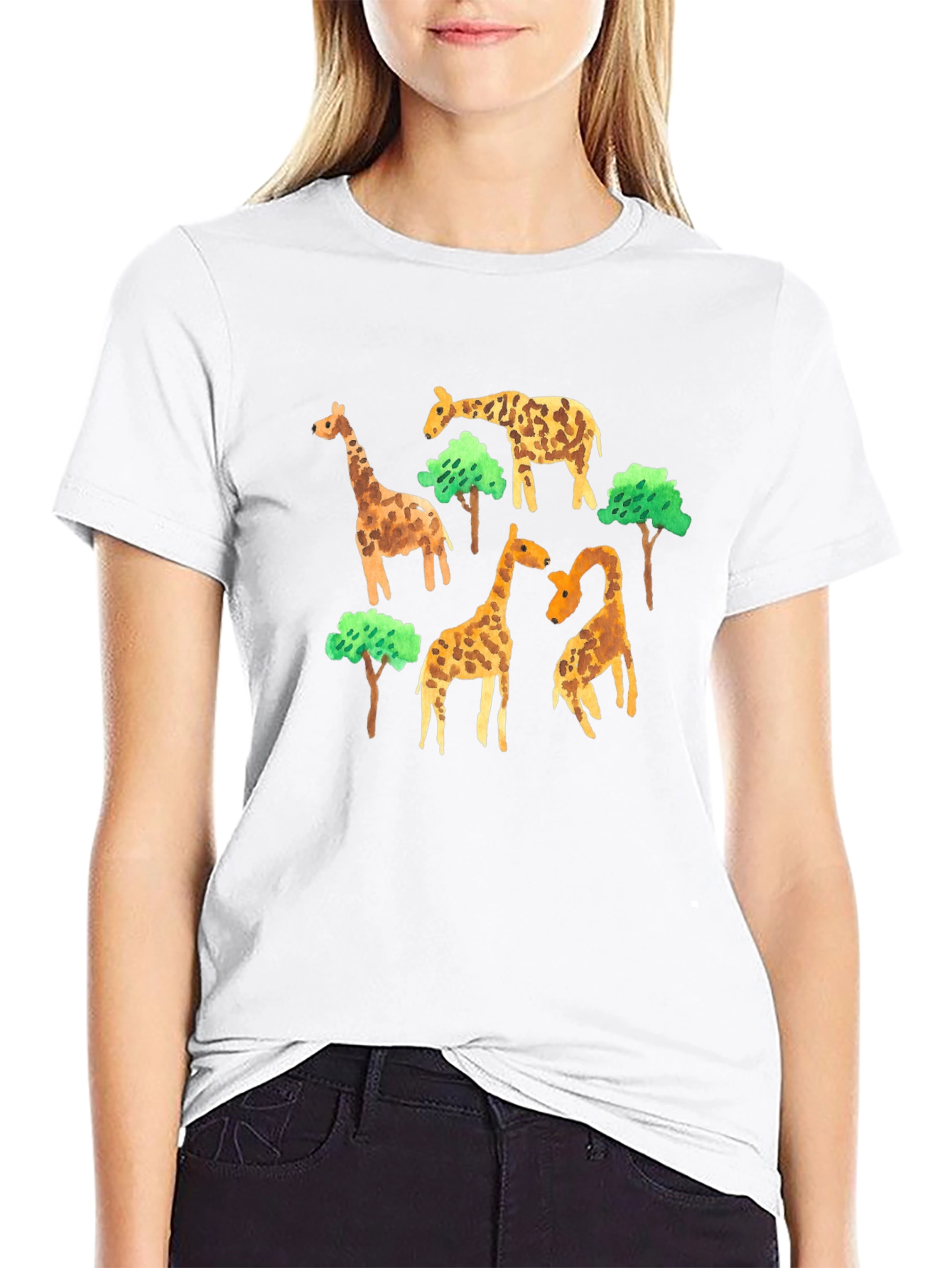 Black Giraffe Pattern T-Shirt - Black view 9