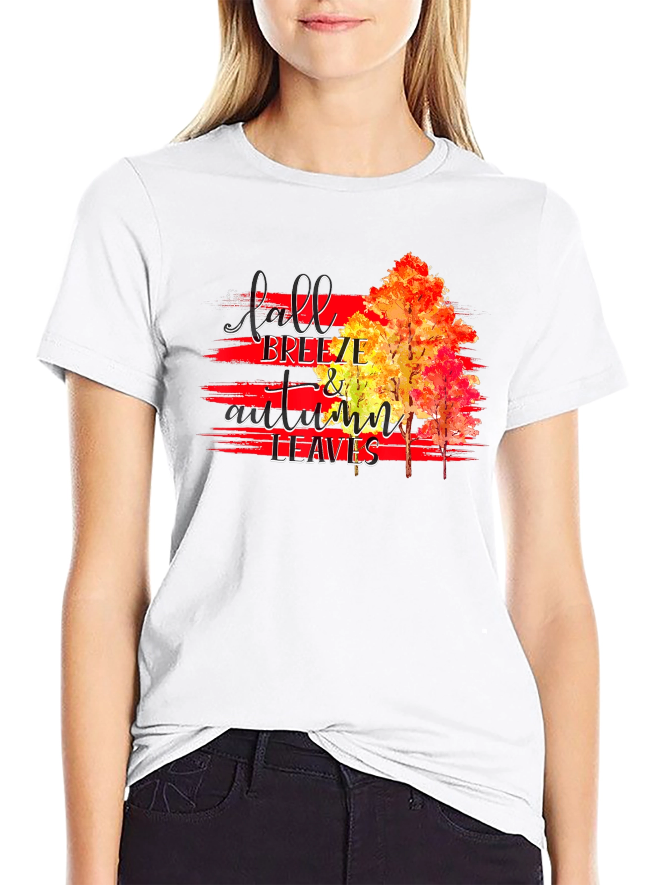 Black Fall Breeze & Autumn Leaves Graphic T-Shirt view 9