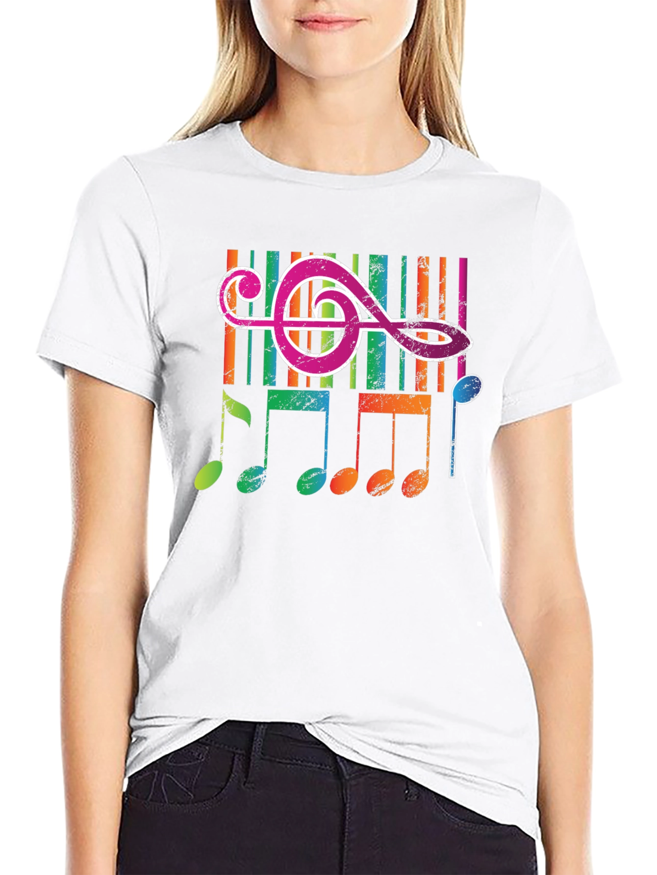 Black Colorful Music Notes Graphic T-Shirt view 9
