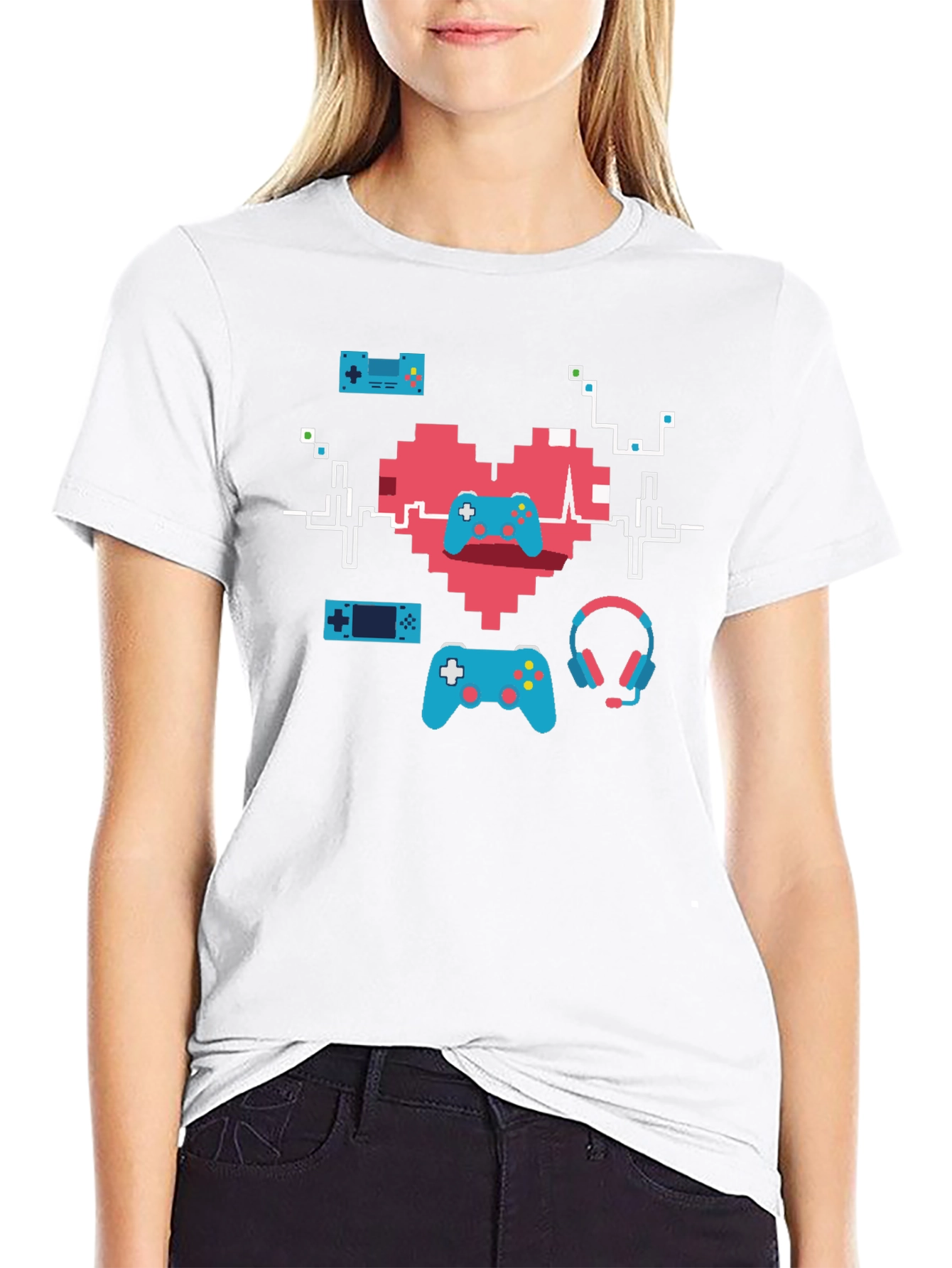 Black Gamer Heartbeat T-Shirt - Pixel Art Gaming Tee view 9