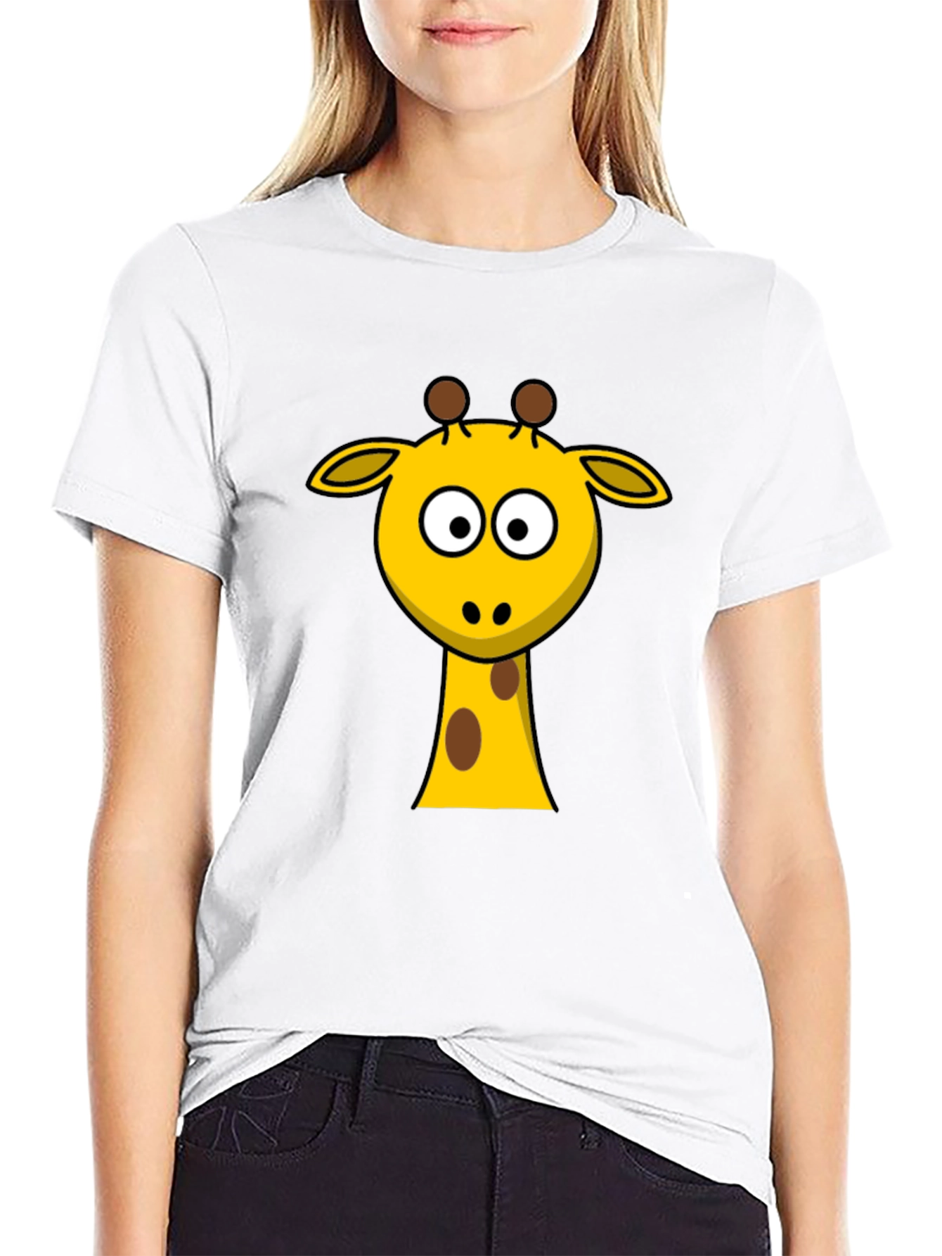Black Cartoon Giraffe T-Shirt - Black Cotton Tee view 9