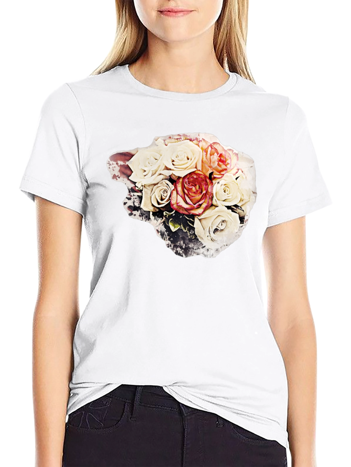 Black Floral Bouquet Graphic Tee - Stylish Black T-Shirt view 9