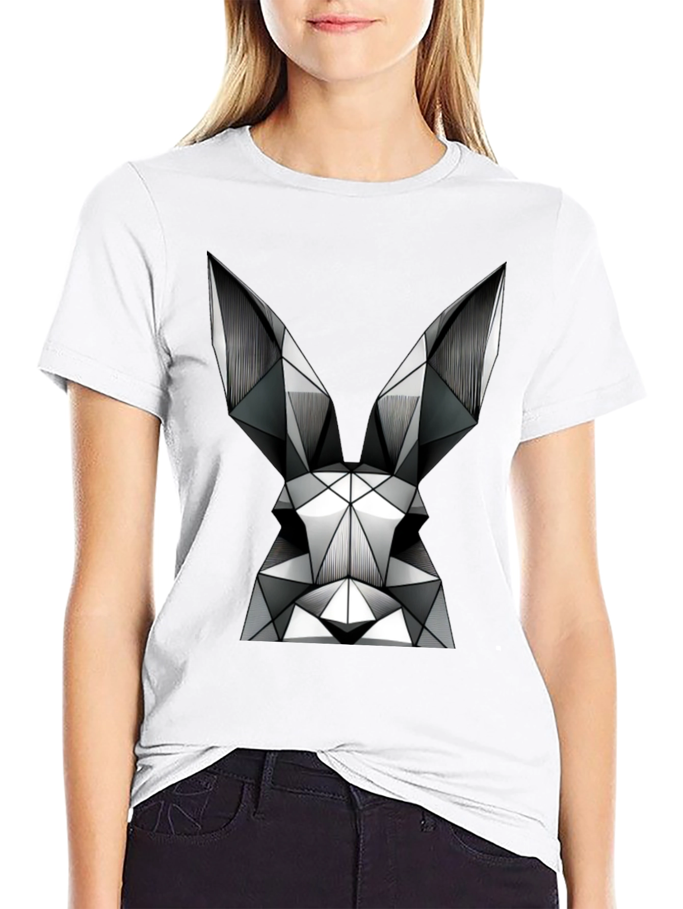 Black Geometric Rabbit Graphic Tee - Modern Black T-Shirt view 9