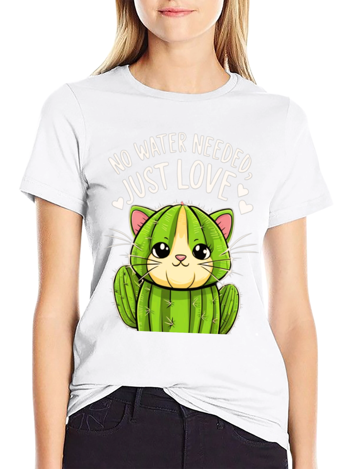 Black Cactus Cat T-Shirt - No Water Needed, Just Love view 9