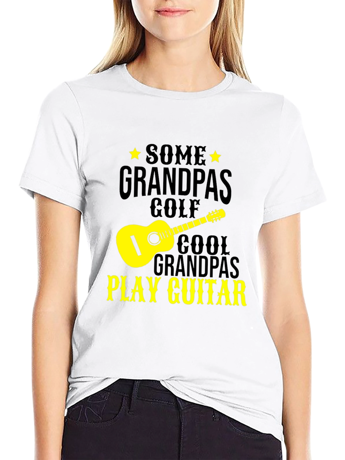 Black Cool Grandpa Guitar Player Black T-Shirt view 9