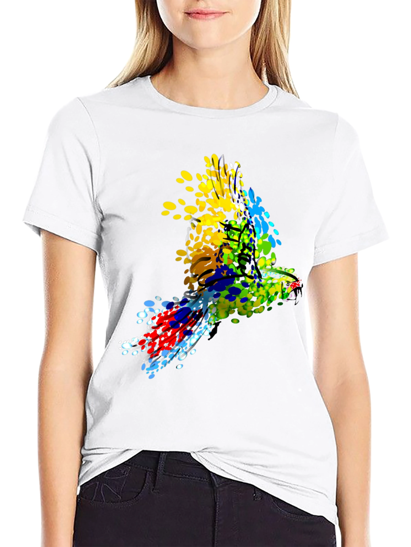 Black Parrot Splatter Art Men's Black T-Shirt view 9