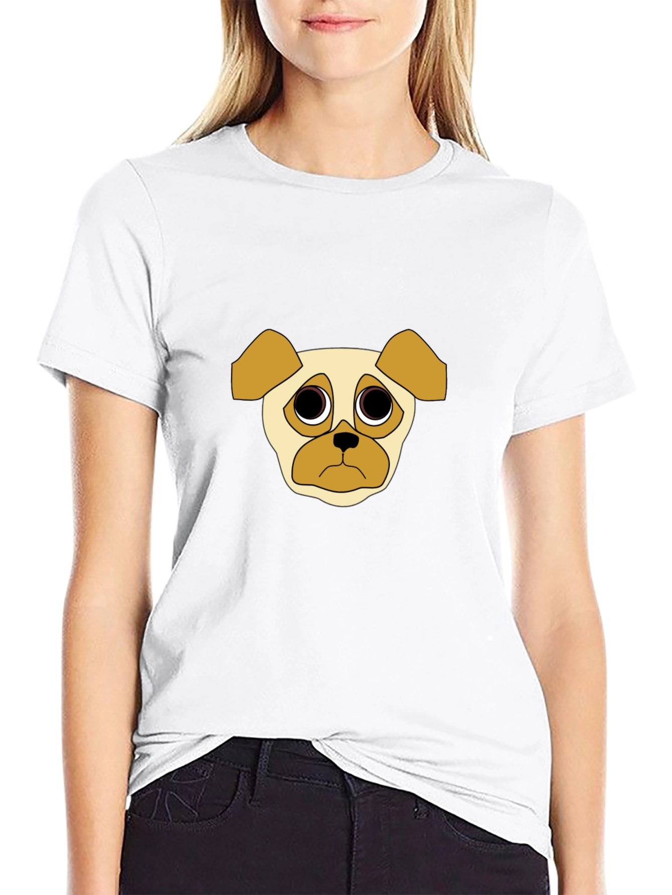 Black Sad Pug Graphic Tee - Black Cotton Casual T-Shirt view 9