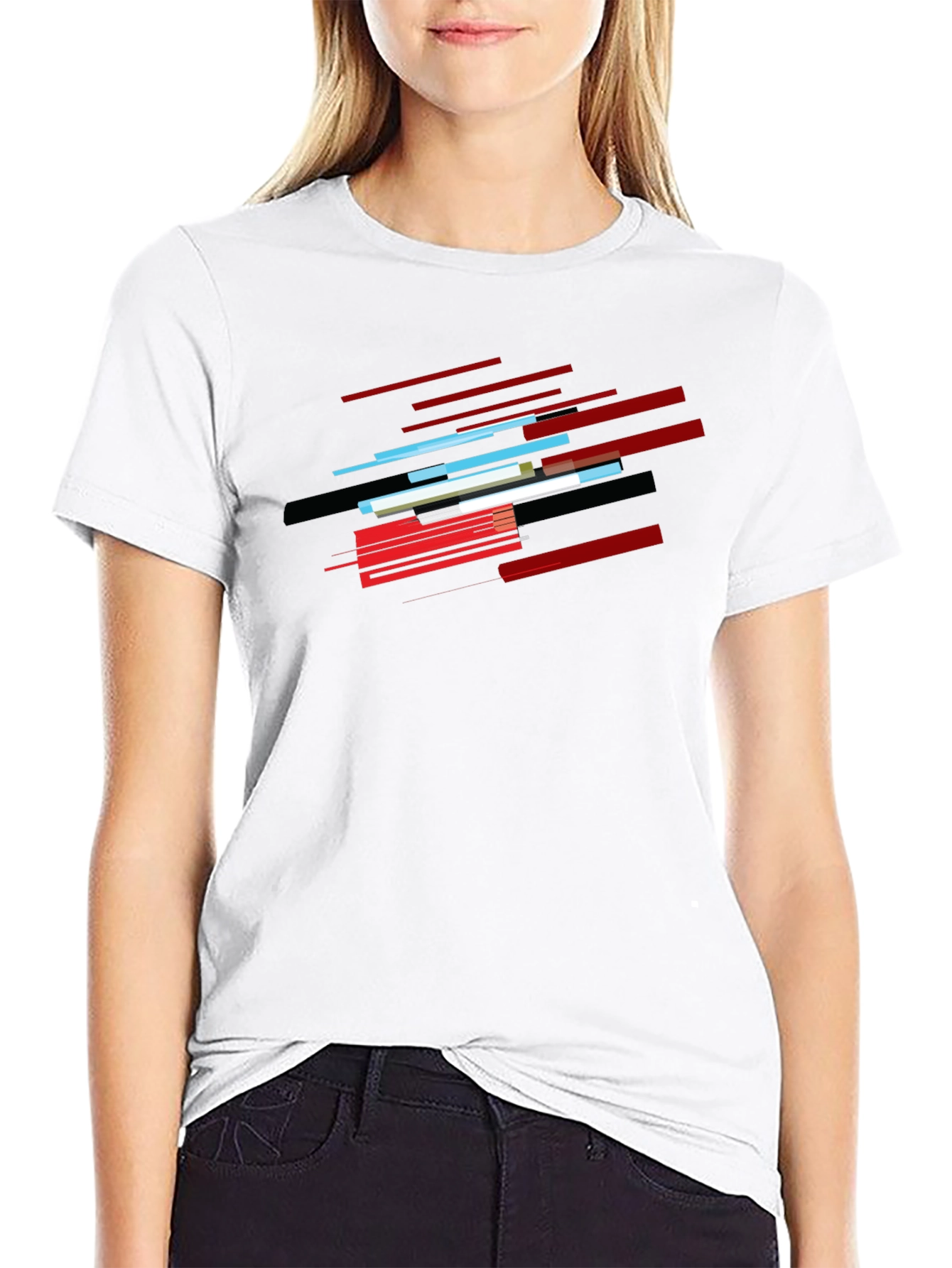Black Abstract Lines Graphic Black T-Shirt view 9