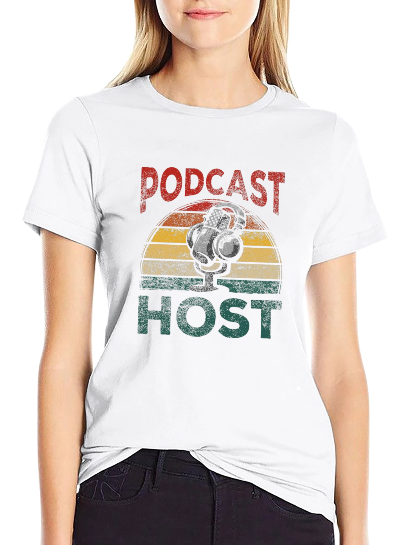Black Podcast Host Retro Graphic T-Shirt view 9