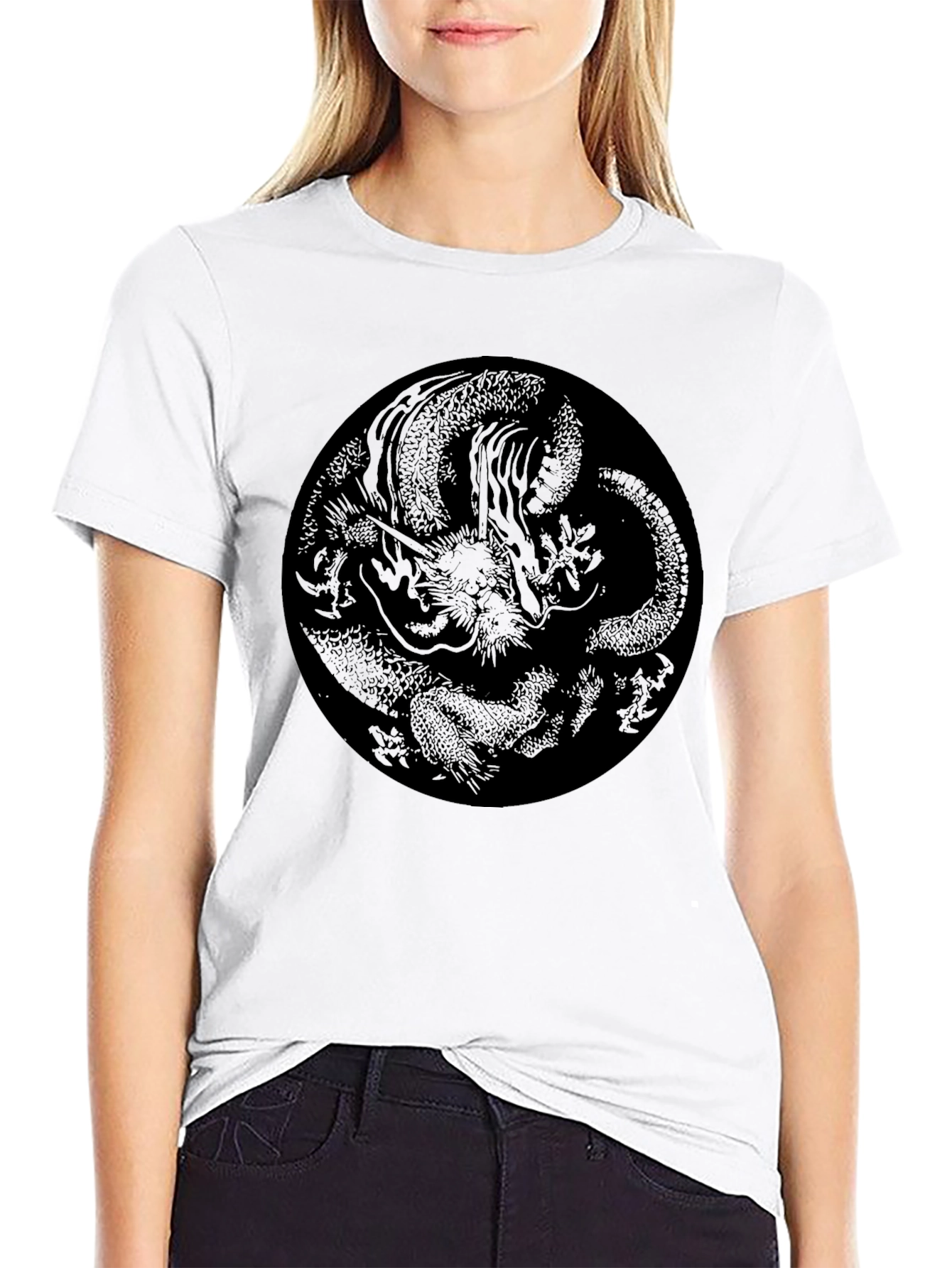 Black Dragon Circle Graphic Black T-Shirt view 9