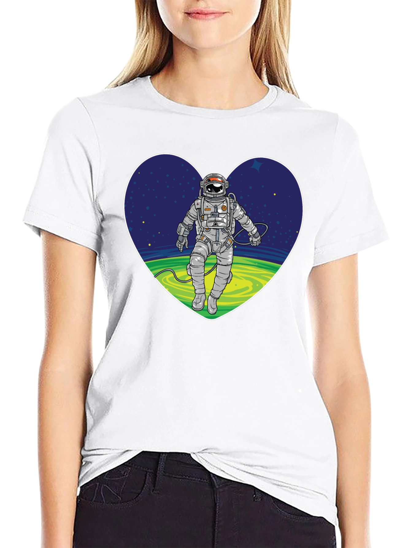Black Astronaut in Heart Graphic T-Shirt view 9