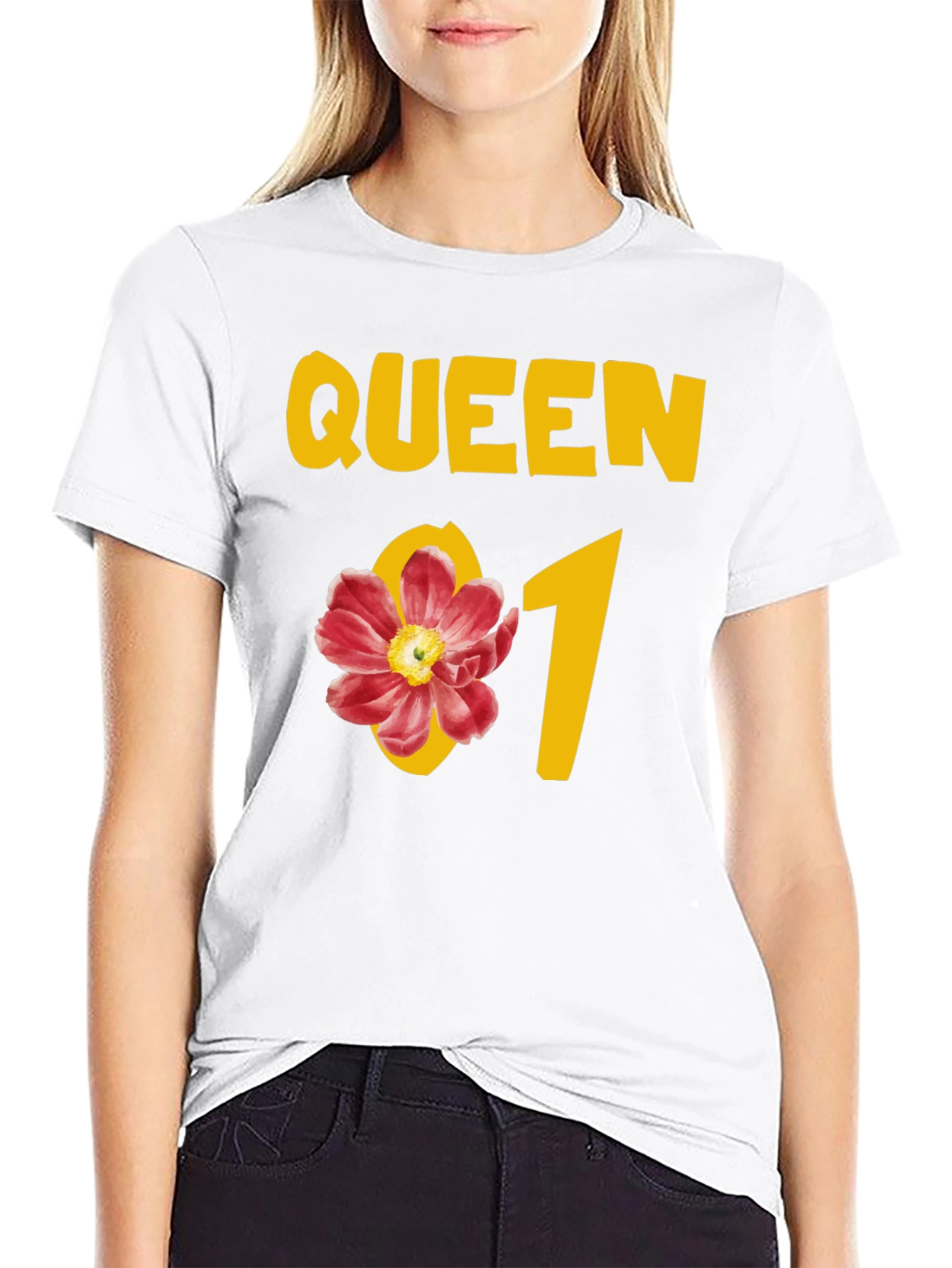 Black Queen Floral Graphic Tee - Black Cotton T-Shirt view 9
